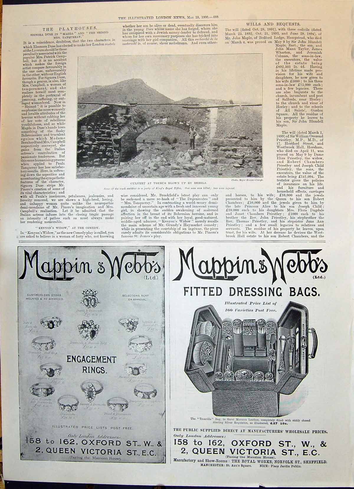 Antique Old Print 1900 Culvert Thebus King'S Royal Rifles Mappin Webb London
