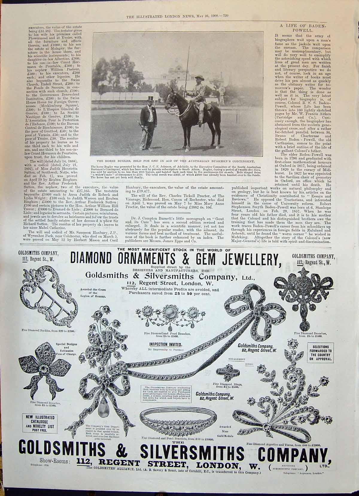 Old Print 1900 Horse Bugler Johnson Adelaide Australian Bushmen Gsmith S 20th