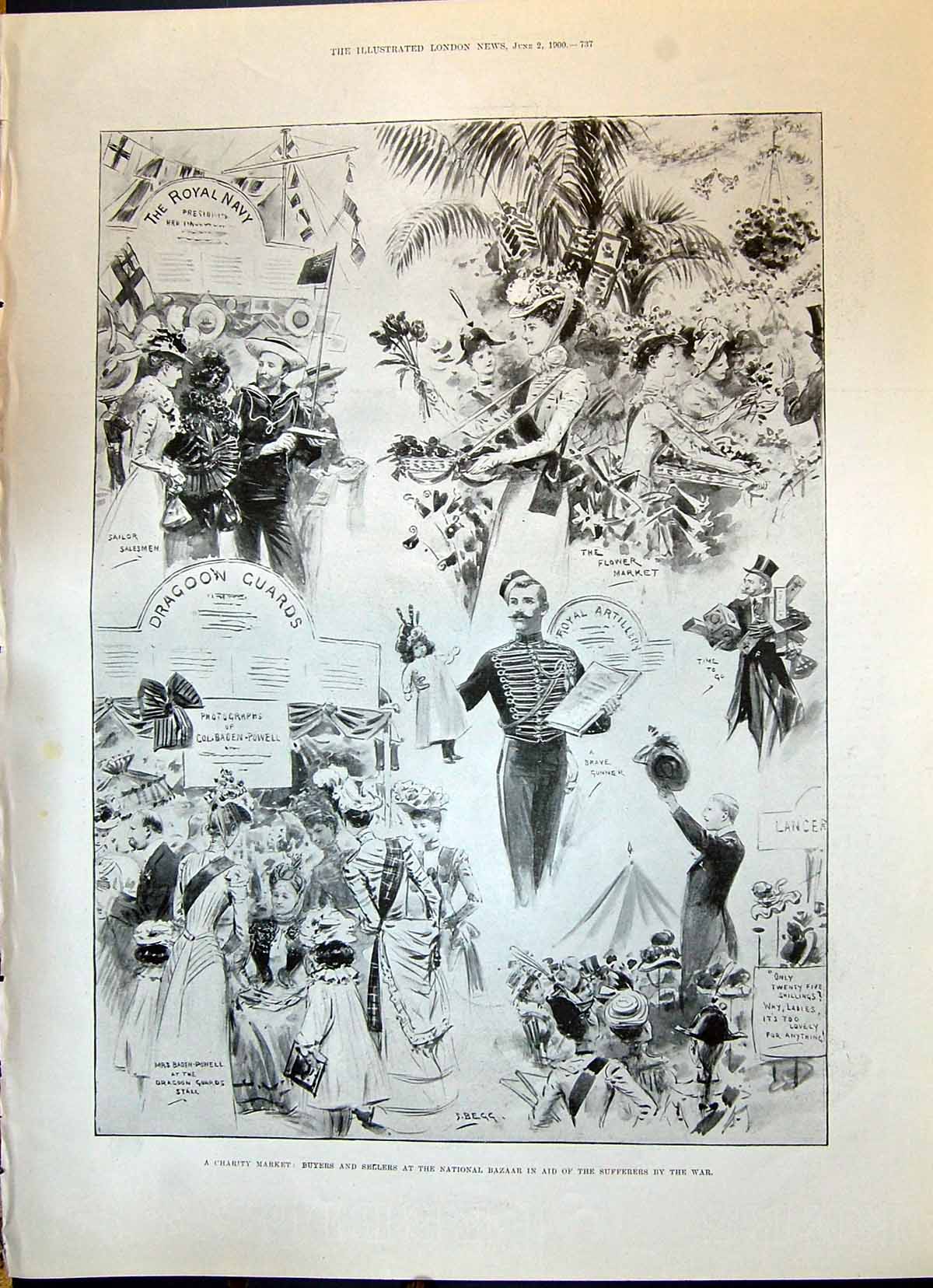 Old 1900 Charity Market National Bazaar Sufferers War Naval Parade Po Victorian