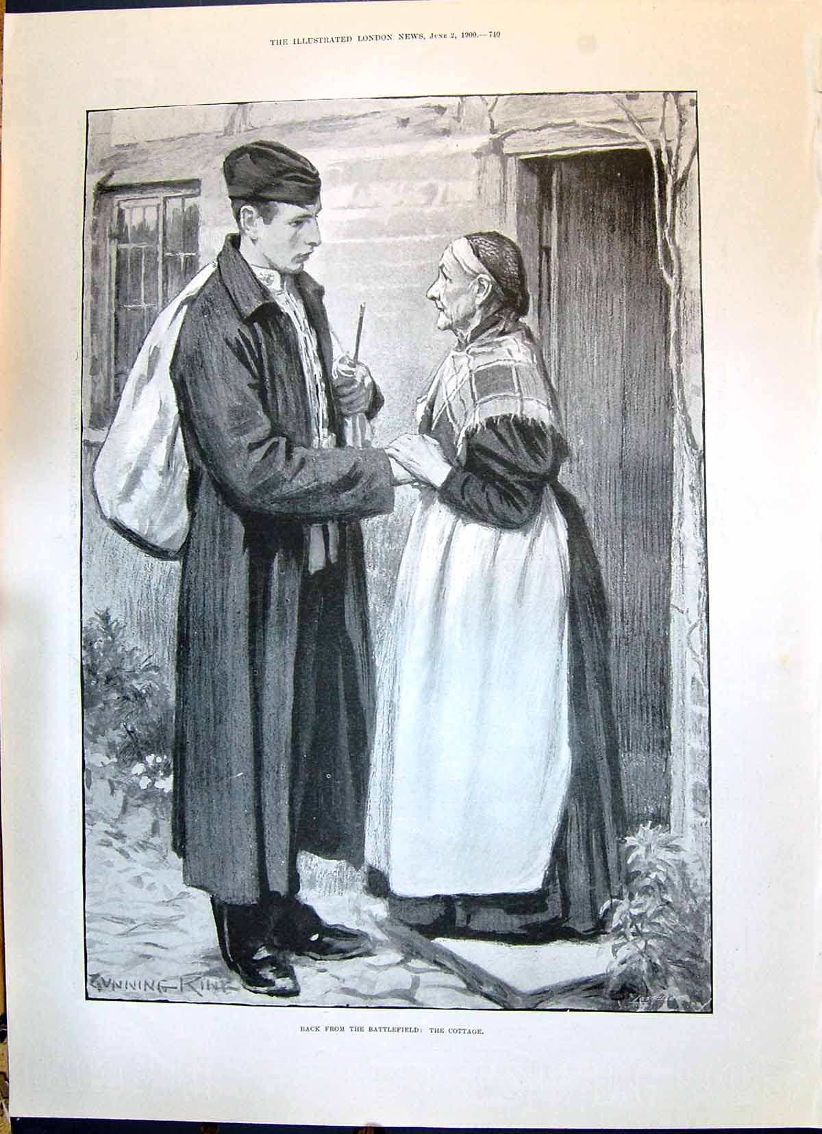 Old Print 1900 Sier Return Home War Train Charlestown Laing'S Neck Wolbr 20th