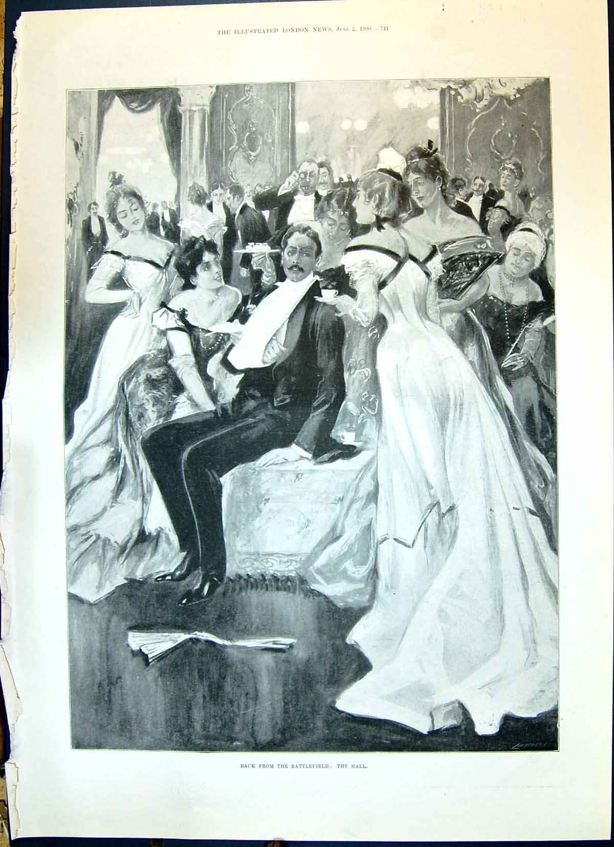 Antique Print 1900 Injured Sier War Dance Hall Ladies Cronje Boer Prisoners