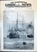 Antique Print 1900 Experiment Fire Ship H.M.S. Belleisle Portsmouth Harbour