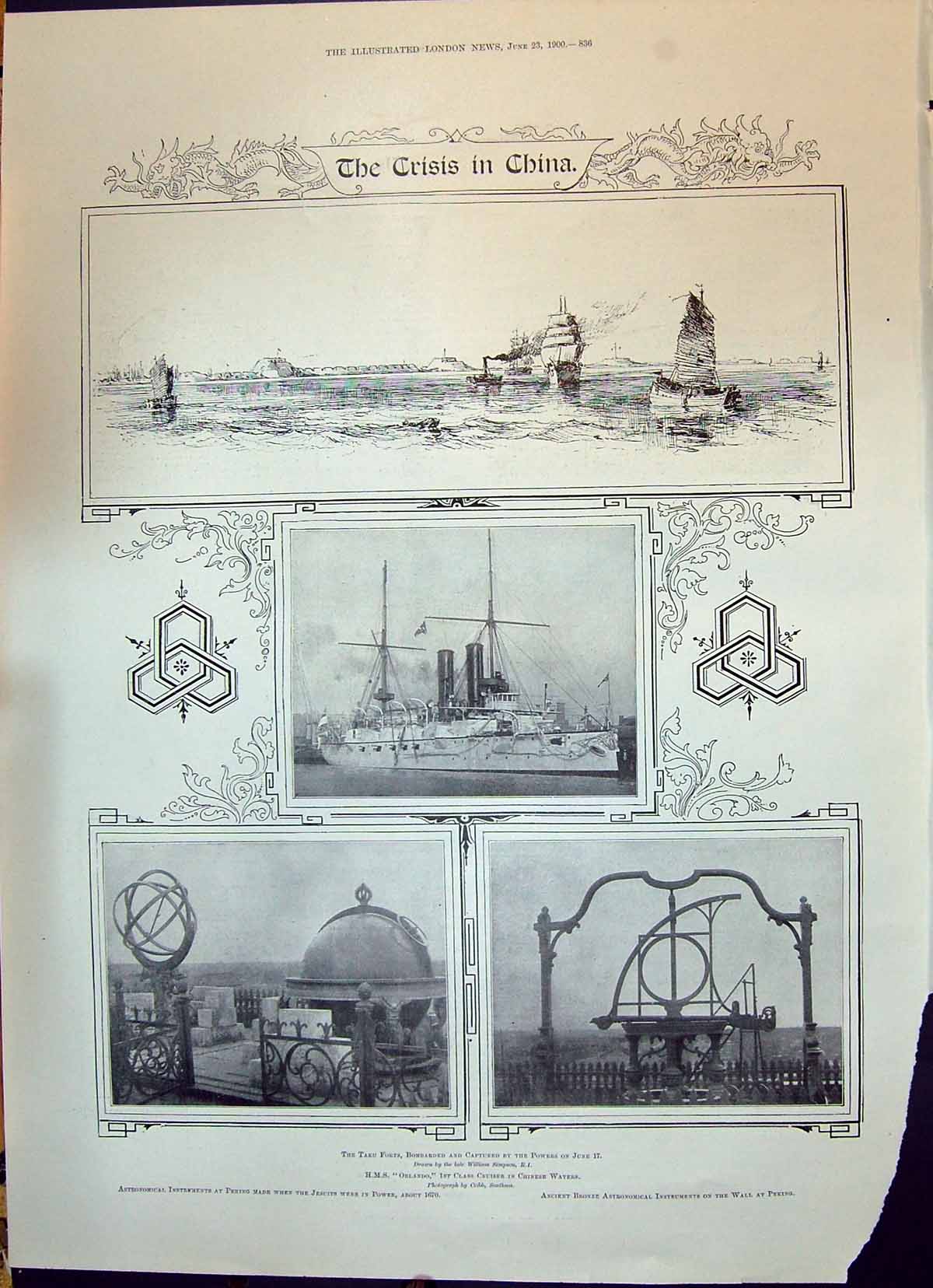 Old 1900 Crisis China Taku Forts Ship Orlando Astronomical Instrument Victorian