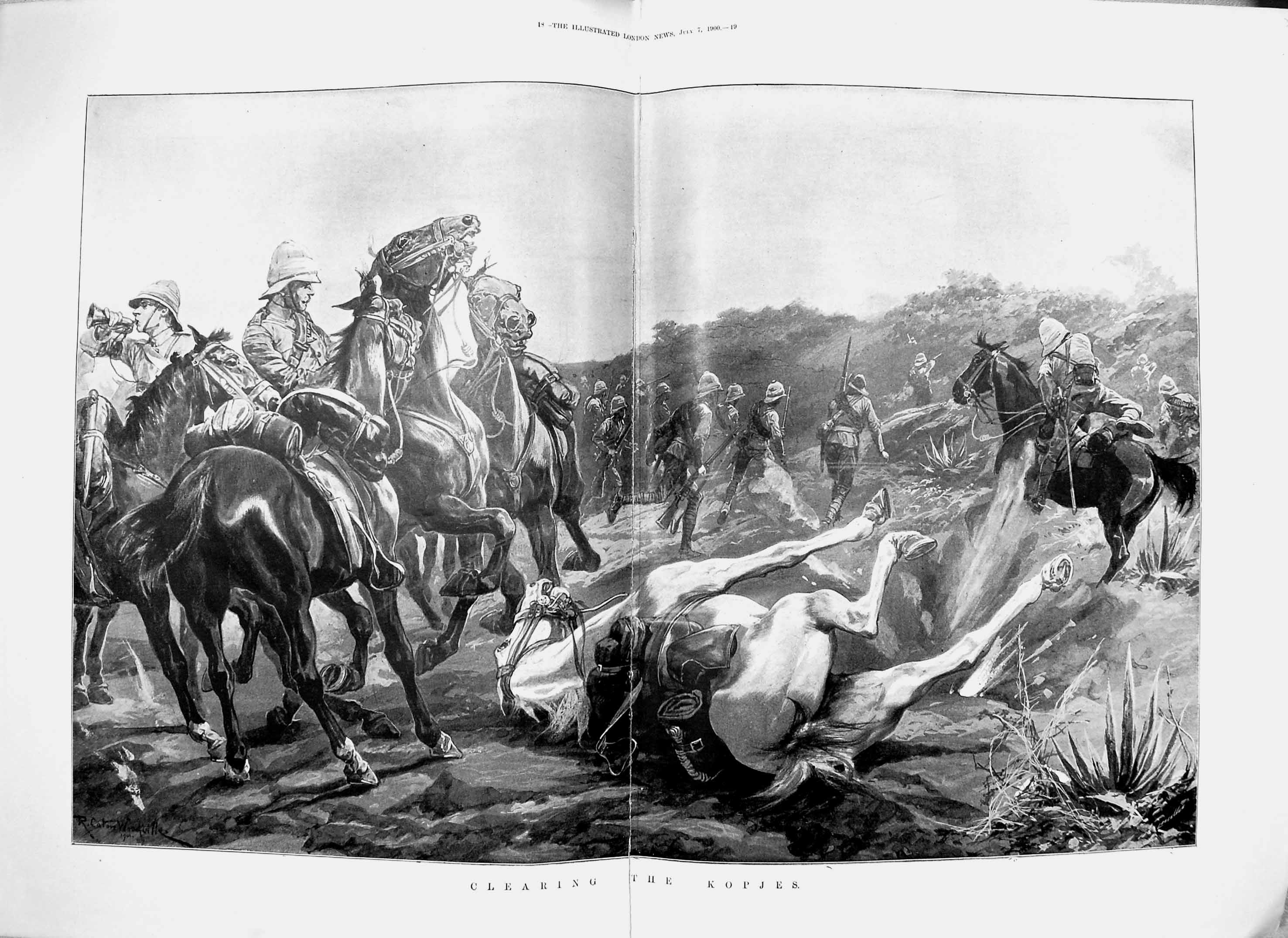 Original Old Antique Print Damaged 1900 War Battle Clearing Kopjes Siers 0 20th