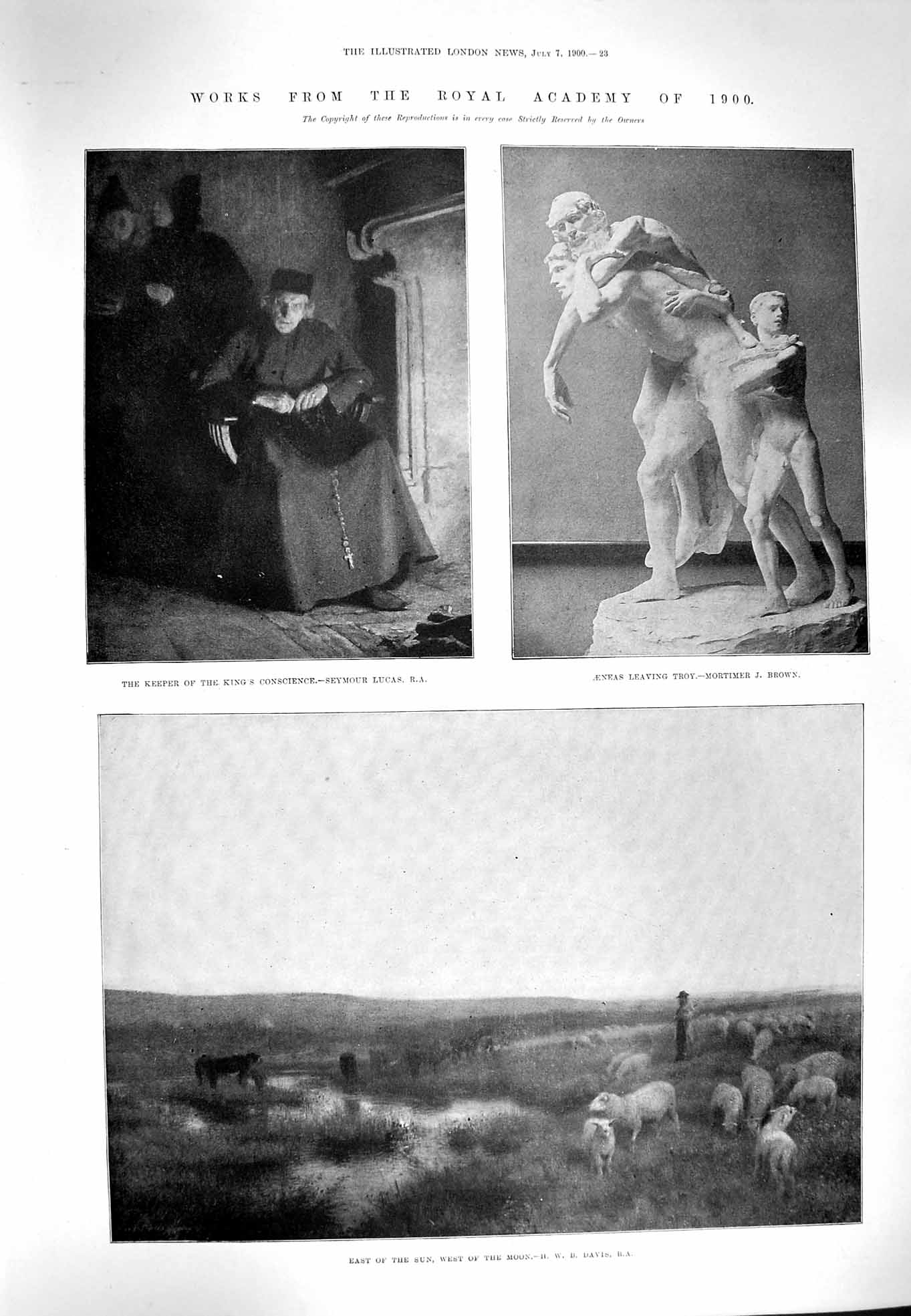 Old Antique Print 1900 Royal Academy Art Sheep Cattle Aeneas Troy Lucas 20th