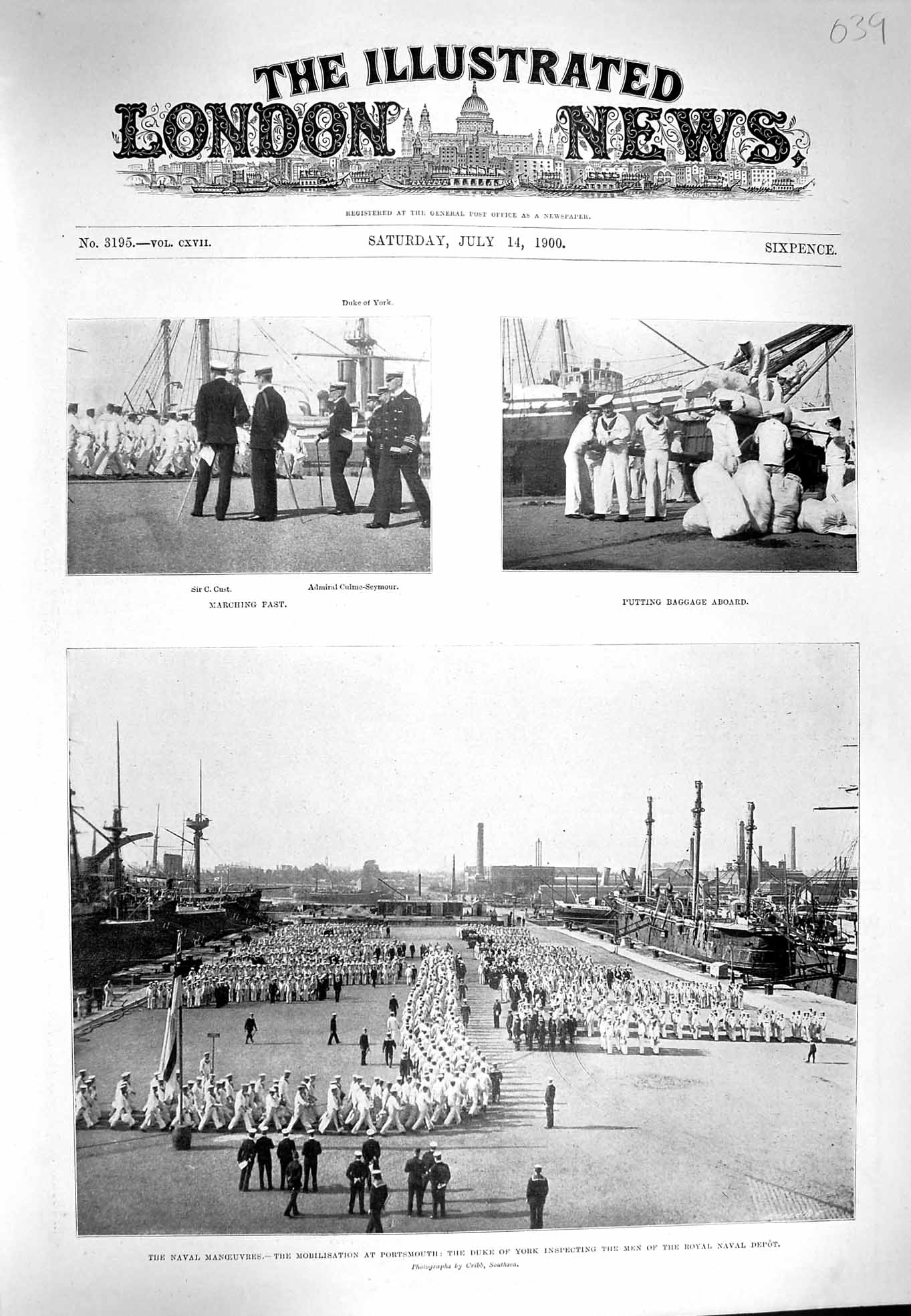 Original Old Antique Print 1900 Navy Portsmouth Duke York Cust Culme-Seymour
