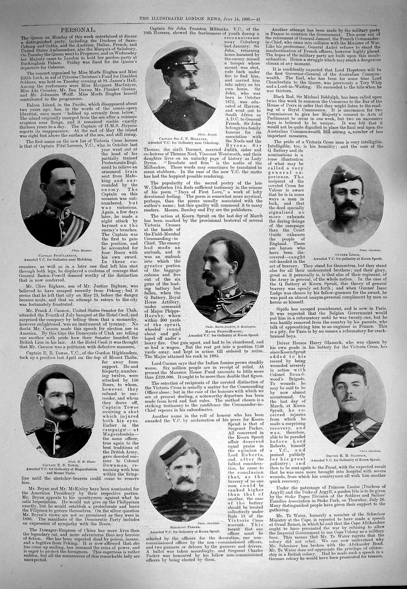 Old Antique Print 1900 Milbanke Fitzclarence Lodge Glassock Parket Towse 20th