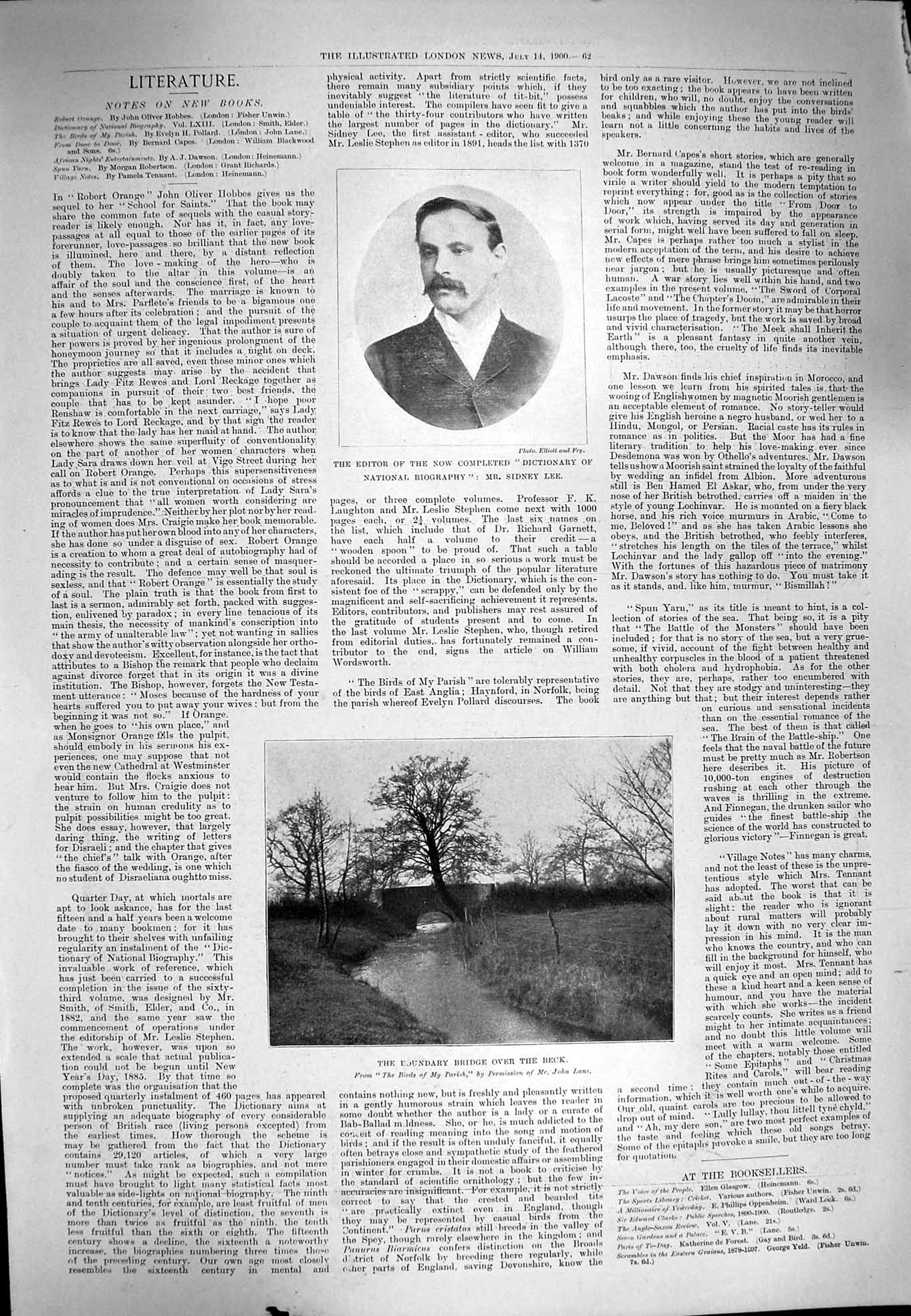 Old Antique Print 1900 Sidney Lee Bridge River Beck John Madden Schonberg 20th