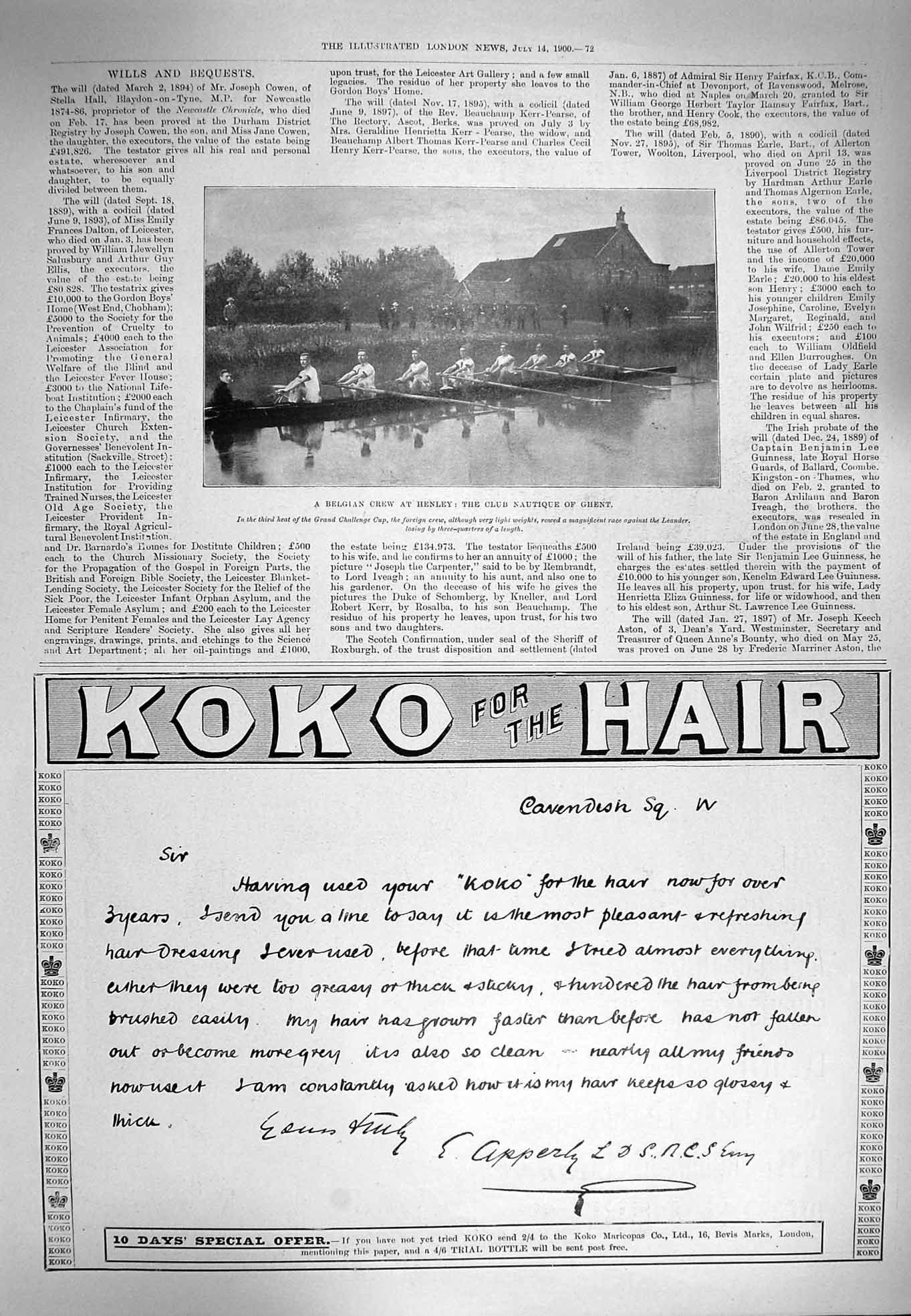 Original Old Antique Print 1900 Belgian Crew Henley Nautique Ghent Hotel Paris