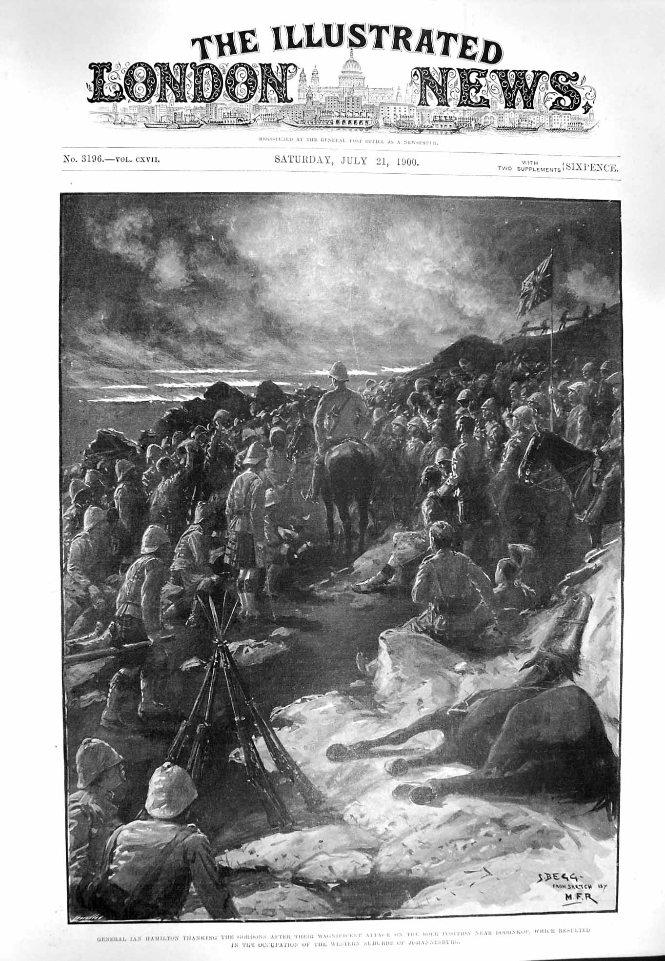 Old Antique Print 1900 General Hamilton Gordon Army Boer Doornkop Africa 20th