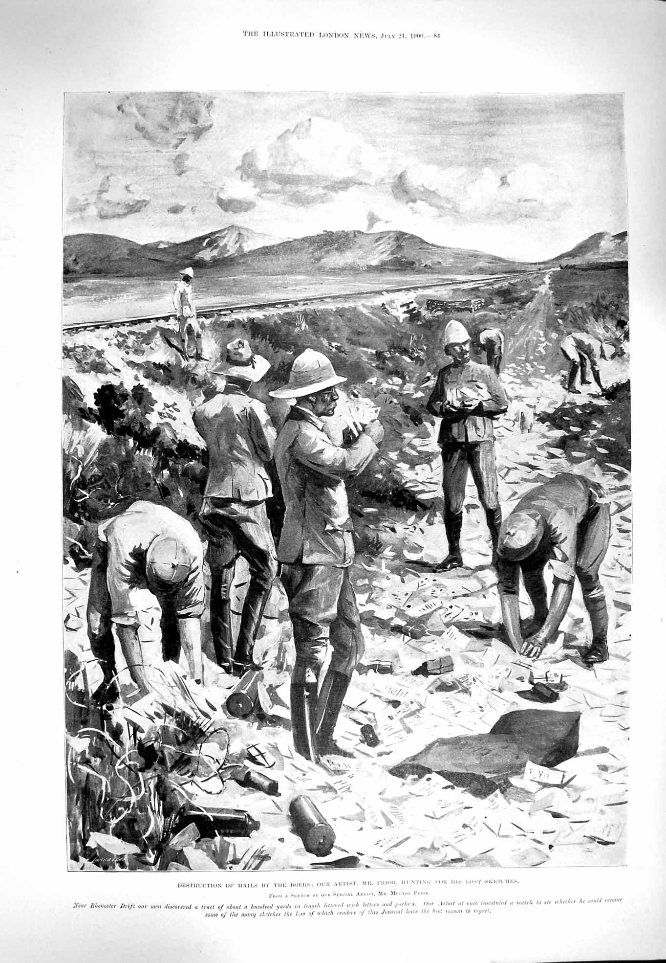 Original Old Antique Print 1900 Destruction Mail Boers Prior Siers Rhenoster