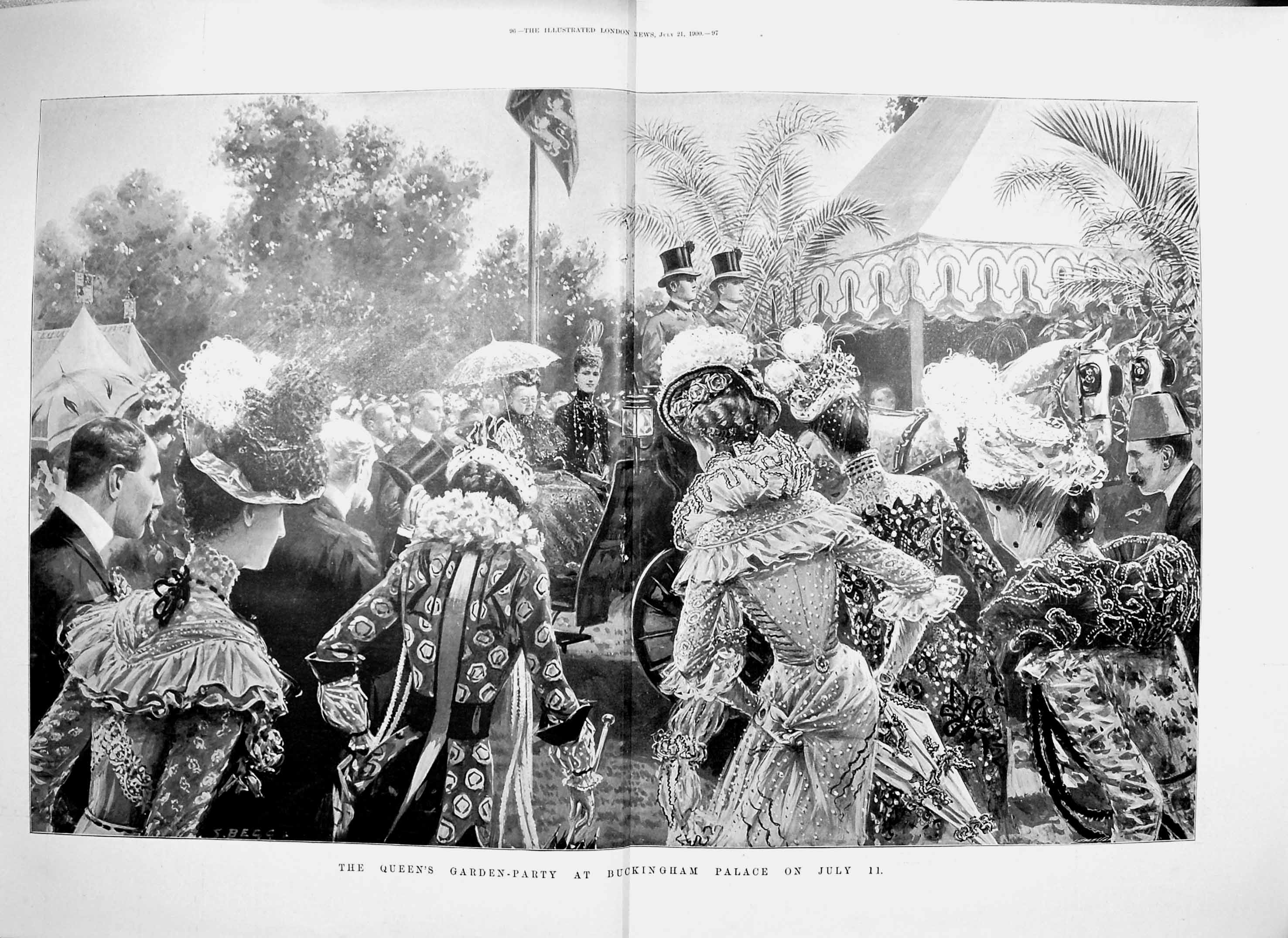 Original Old Antique Print 1900 Queen Garden Party Buckingham Palace London 0