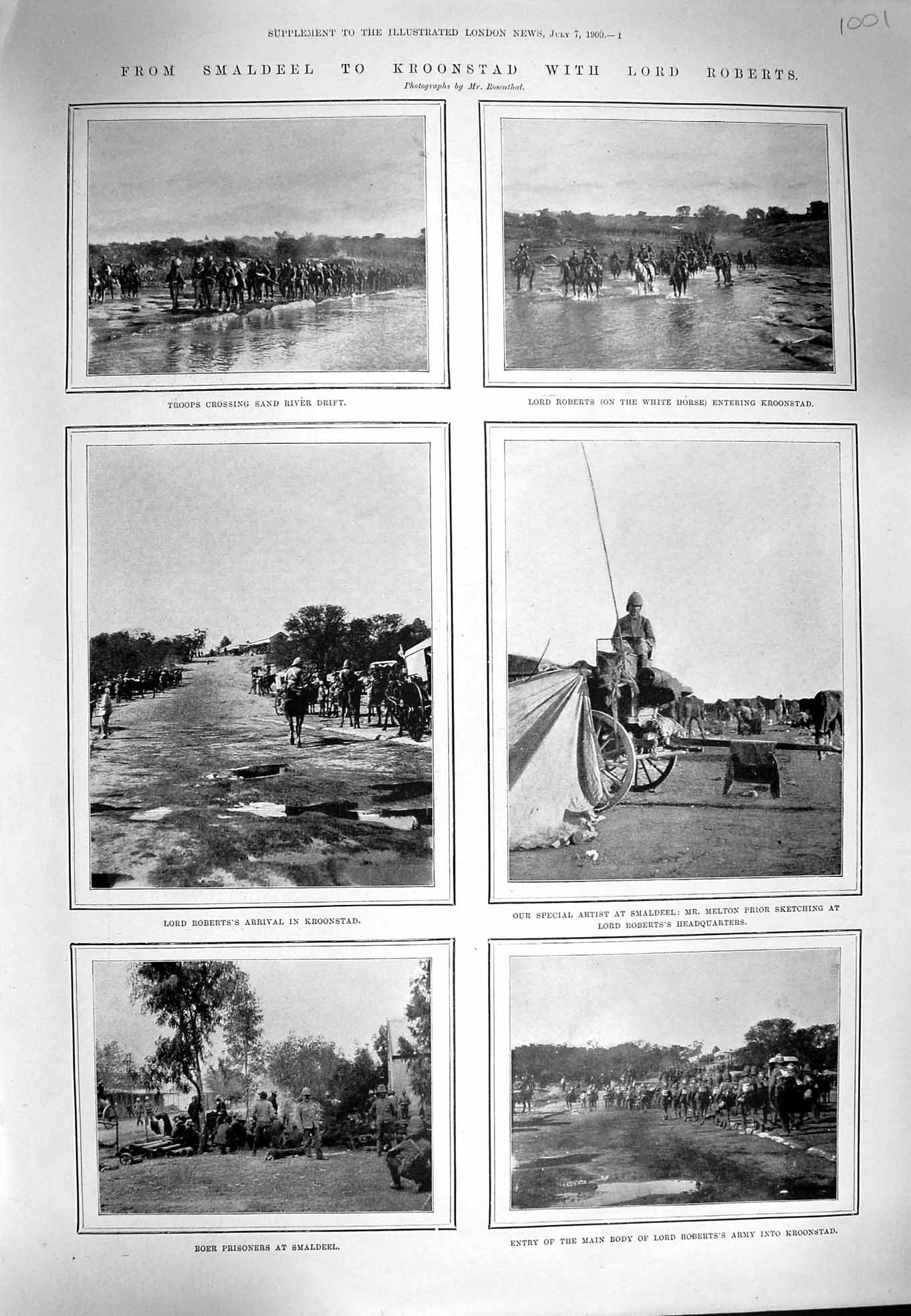Original Old Antique Print 1900 Lord Roberts Kroonstad Smaldeel Bloemfontein