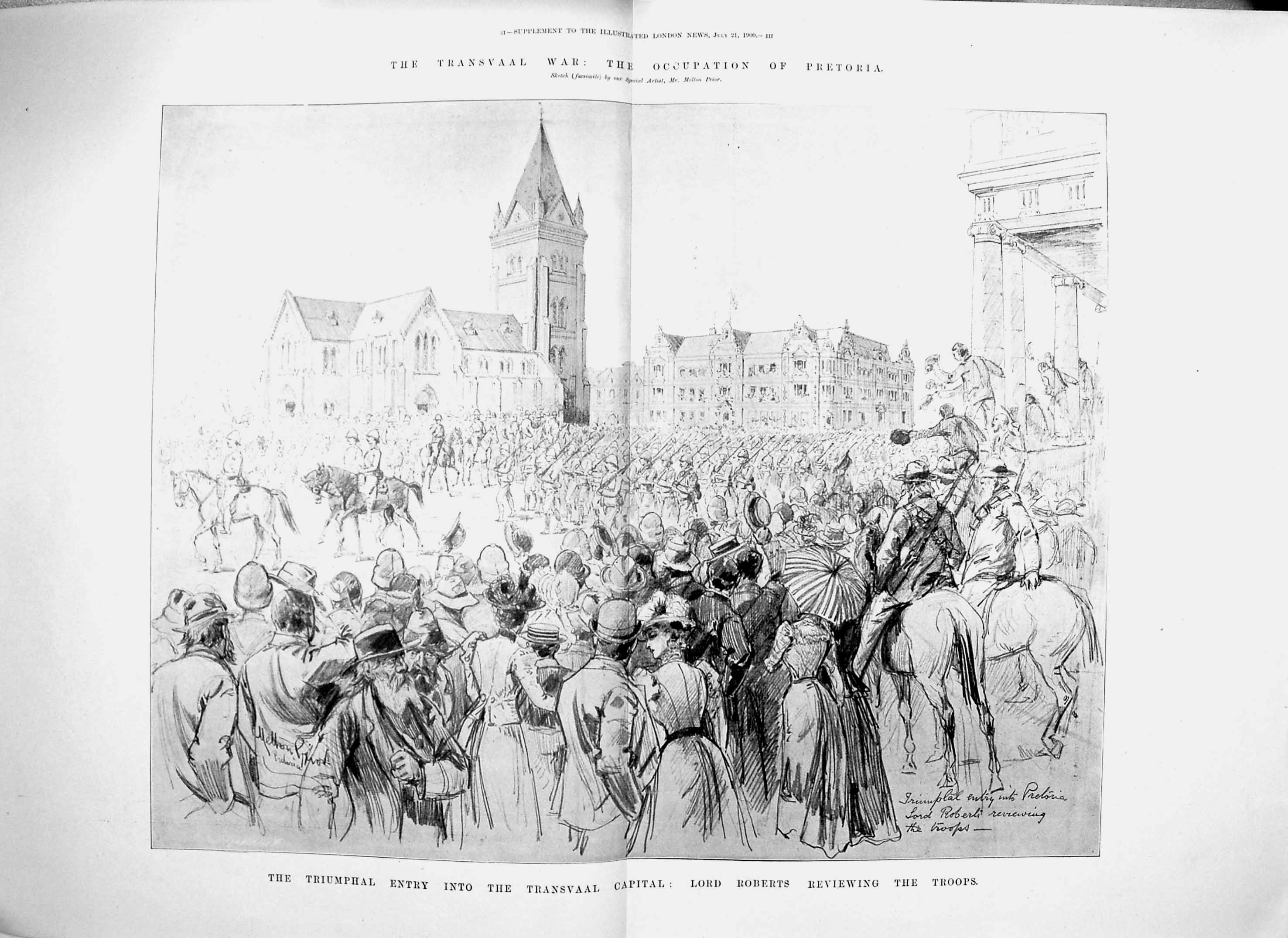 Original Old Antique Print 1900 Transvaal War Lord Roberts Pretoria Siers 20th