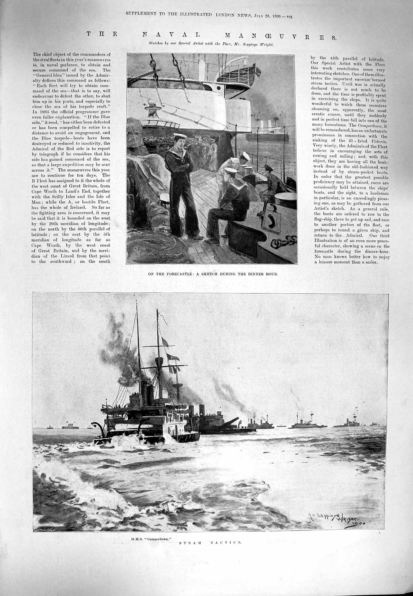 Old Antique Print 1900 Navy War Ship Camperdown Kingsley Museum Rectory 20th