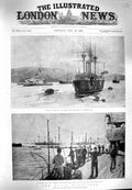 Original Old Antique Print 1900 Flag Ship Cardigan Bay Navy Dublin Howe Sailors