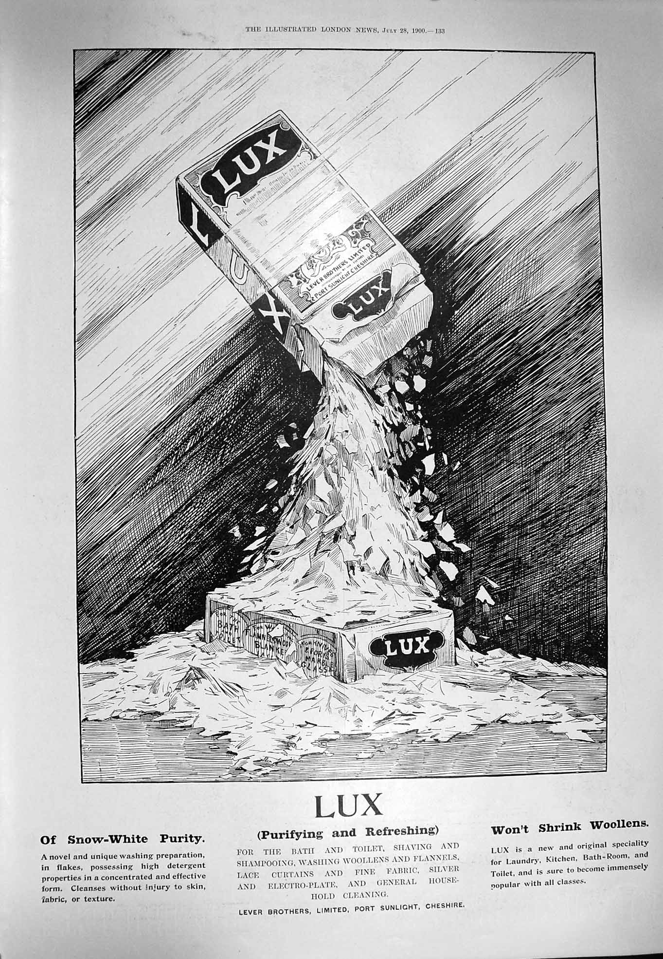 Original Old Antique Print 1900 Advertisement Lux Lever Brothers Washing Flakes