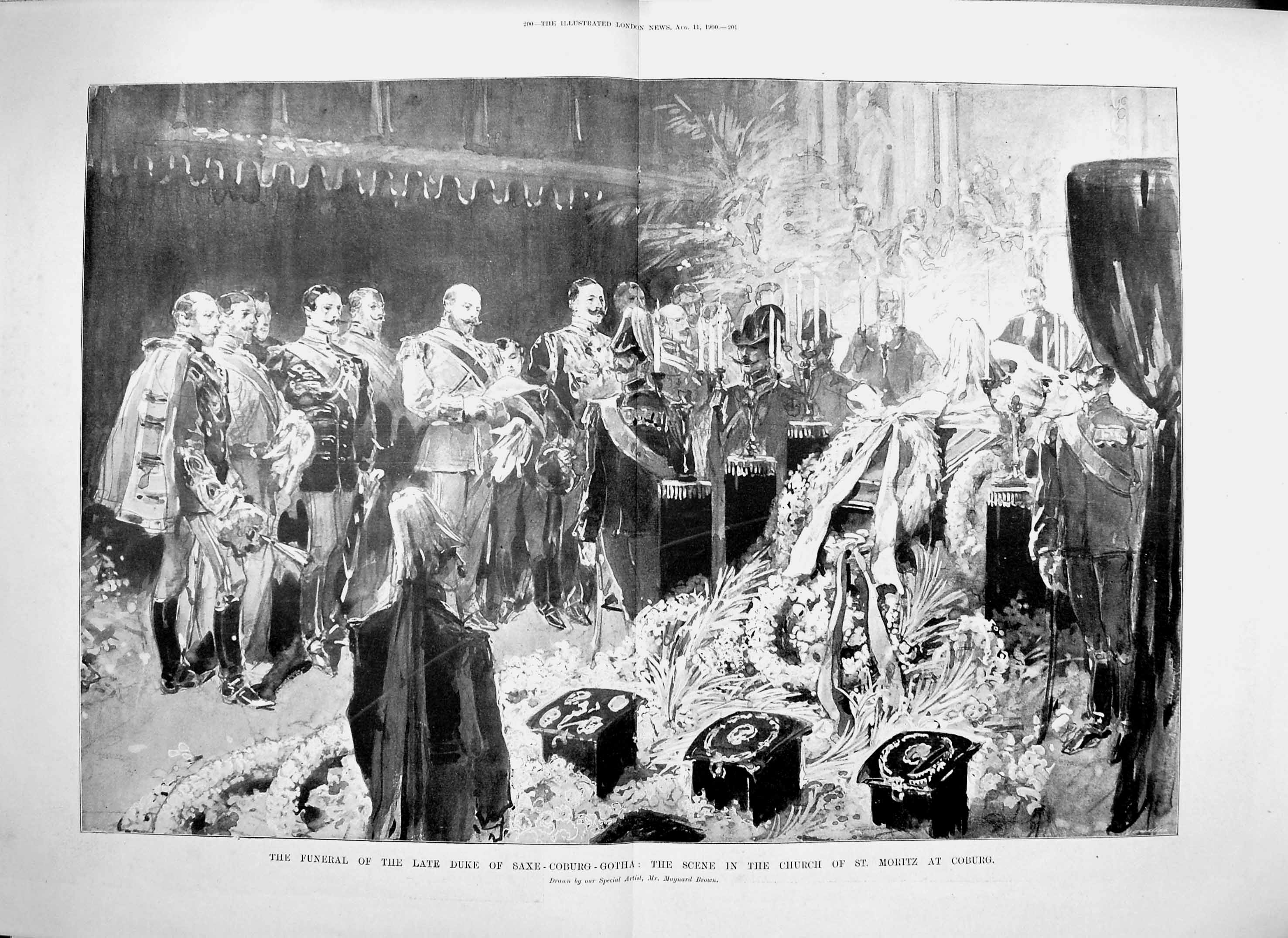 Original Old Antique Print 1900 Funeral Duke Saxe-Coburg-Gotha Church Moritz