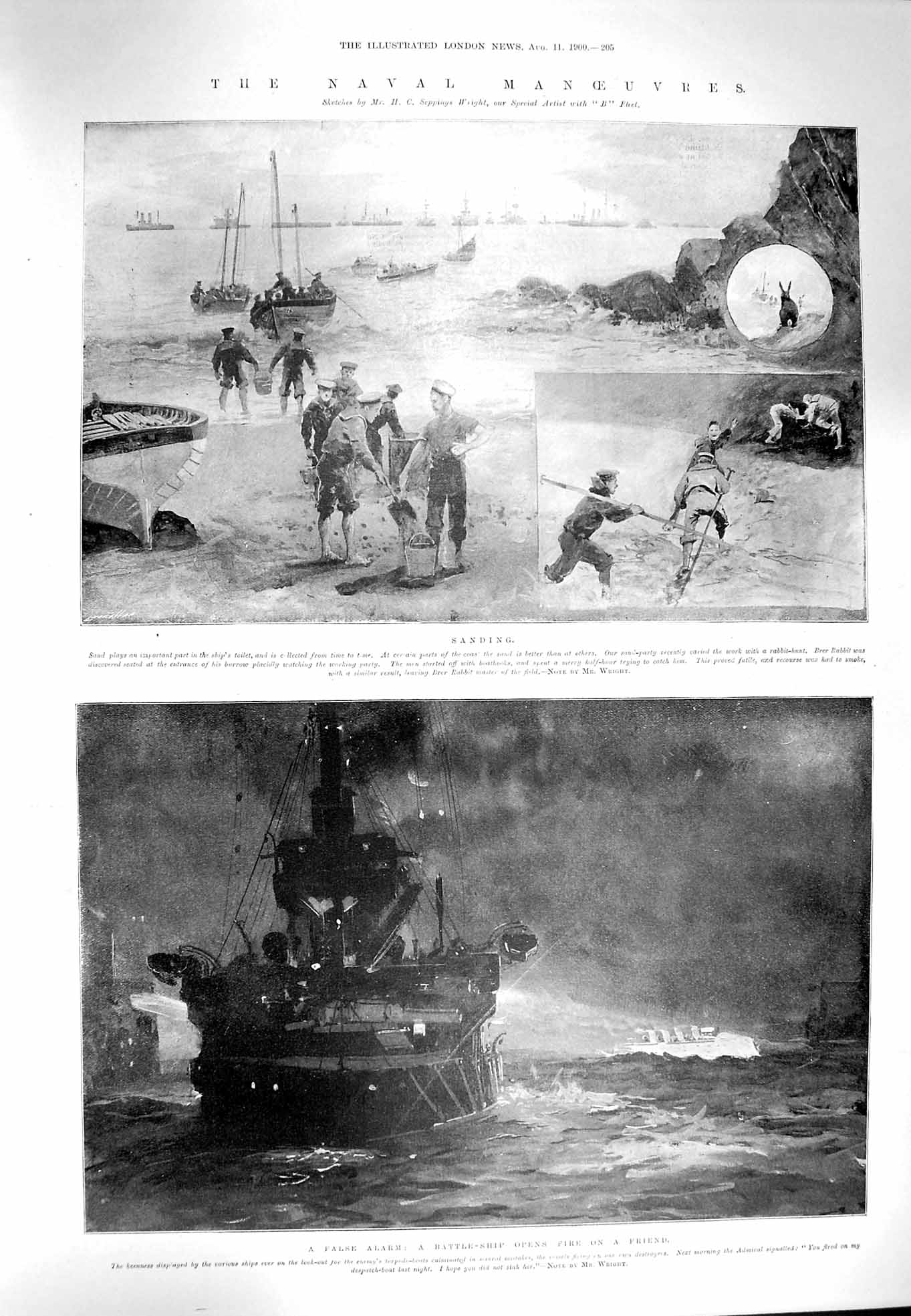 Old Antique Print 1900 Navy War Battle Ship H.M.S. Howe Sanding Sailors 20th