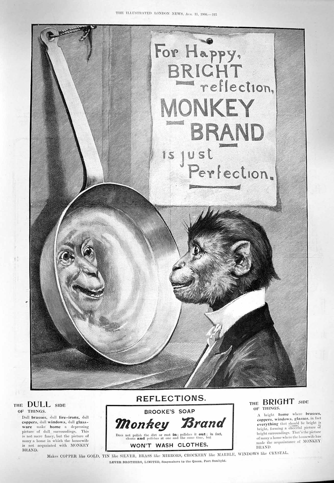 Antique Old Print 1900 Advertisement Monkey Brand Soap Lever Brothers Ref.2
