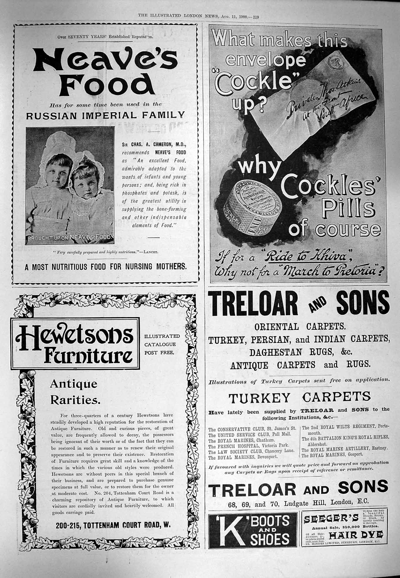Old Antique Print 1900 Advertisement Neaves Food Hewetsons Cockles Pills 20th