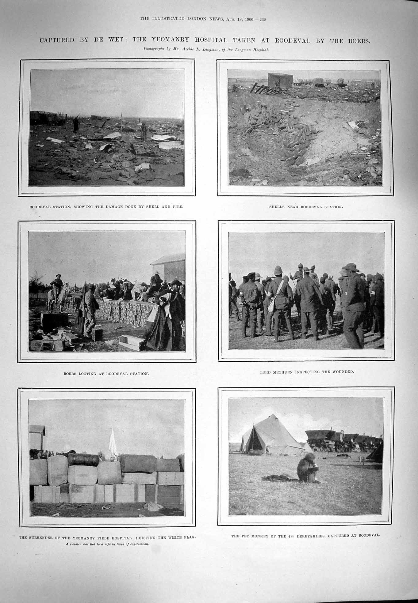 Old Antique Print 1900 De Wet Hospital Roodeval Boers War Major Stonham 20th