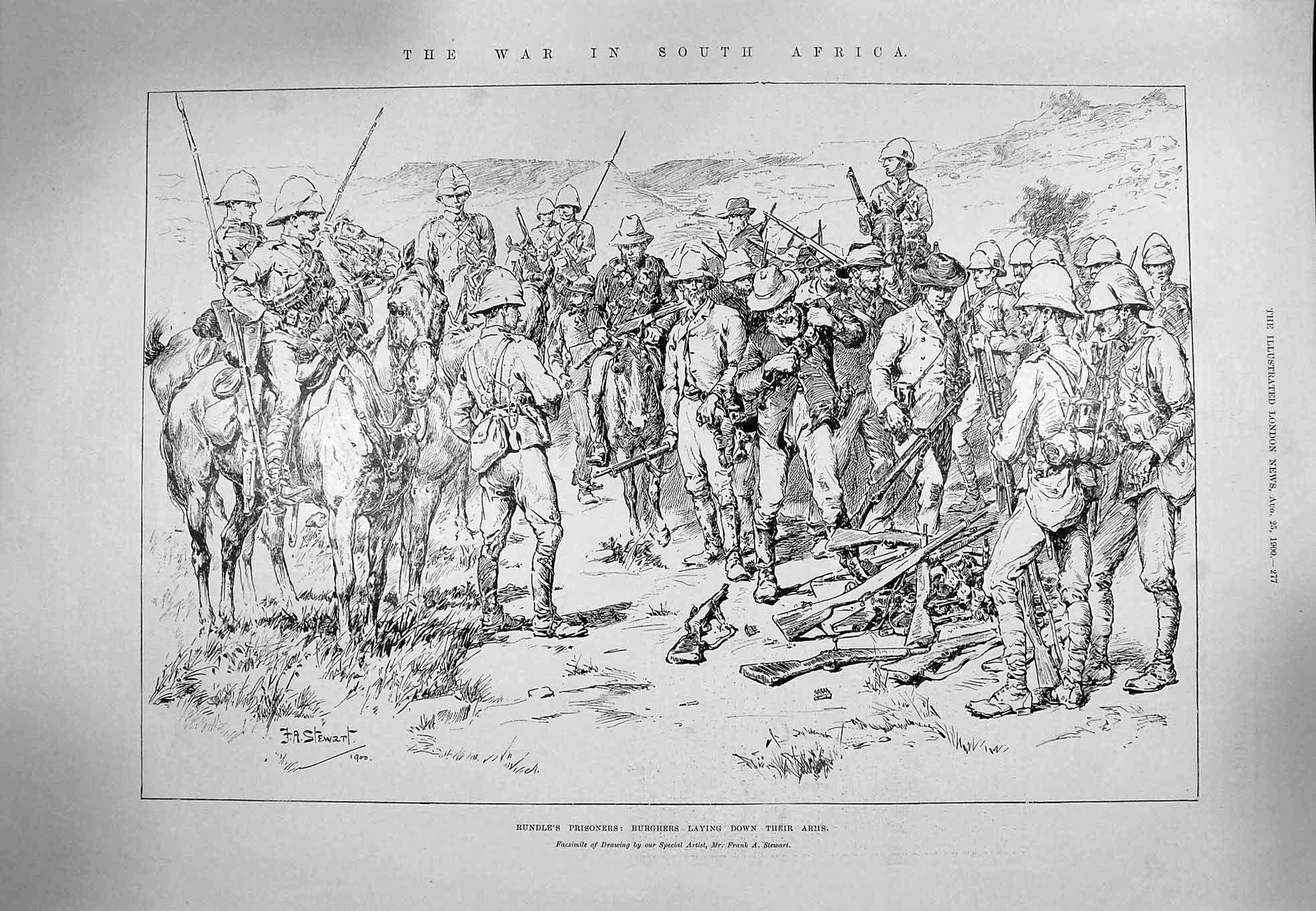 Original Old Antique Print 1900 War Africa Rundle Prisoners Burghers Arms 20th