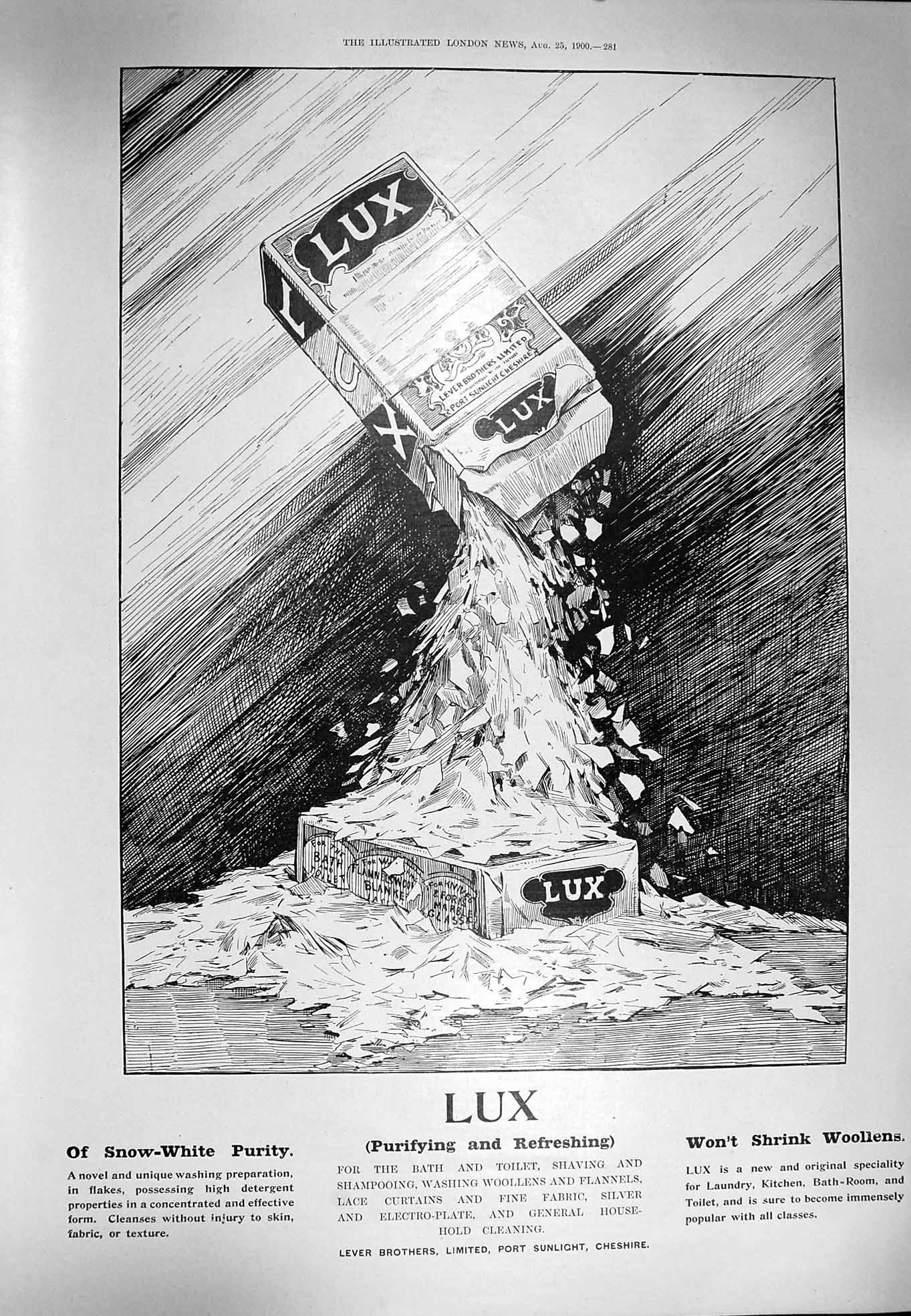Old Antique Print 1900 Advertisement Lux Washing Woollens Lever Brothers 20th