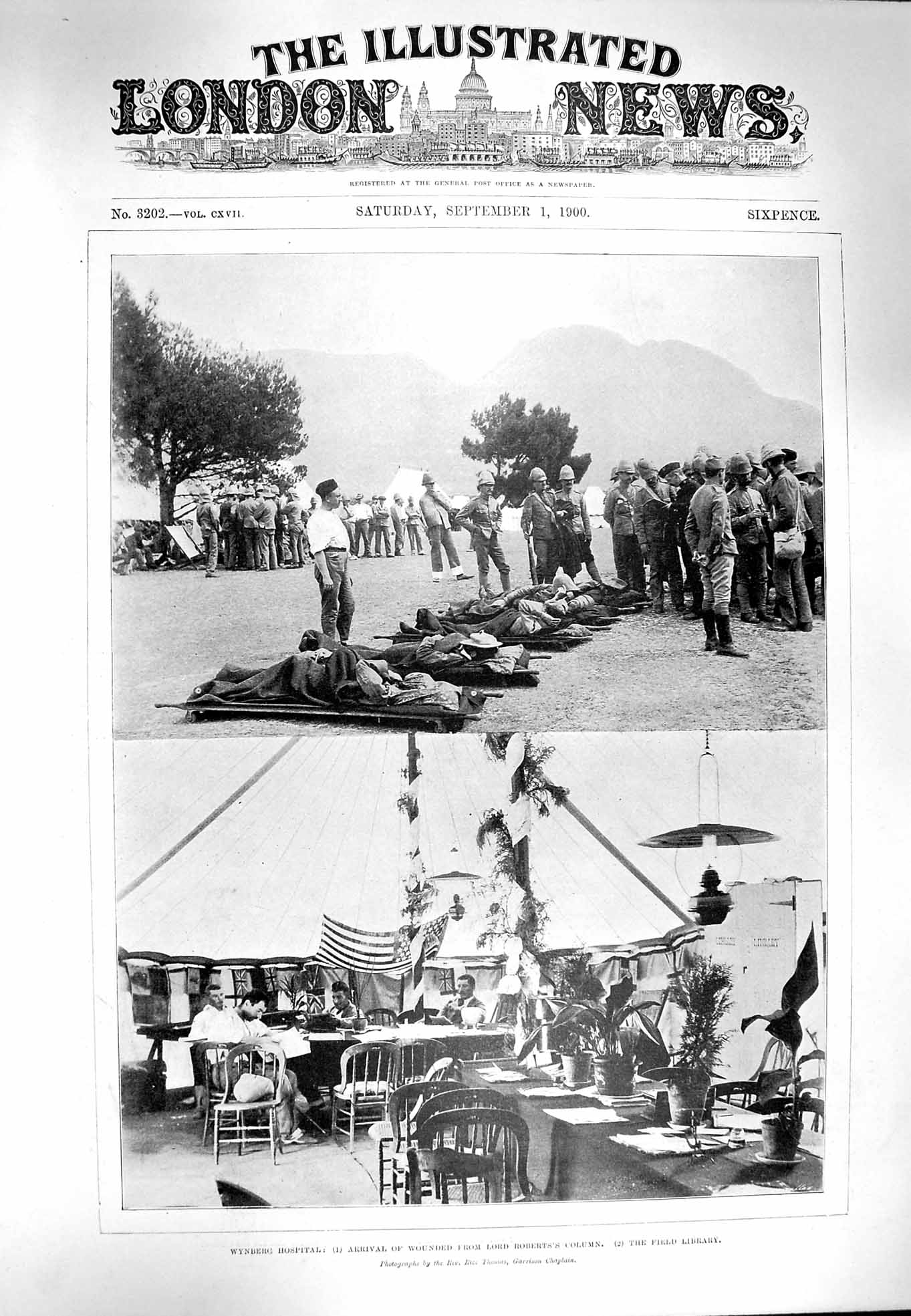 Original Old Antique Print 1900 Wynberg Hospital Lord Roberts Field Library War