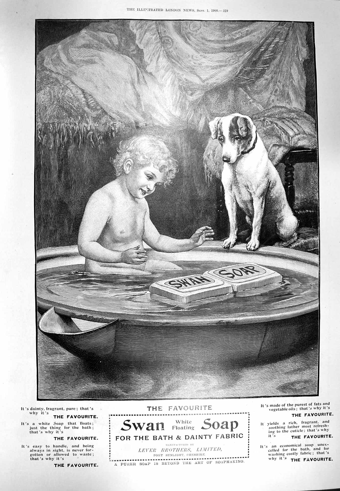 Original Old Antique Print 1900 Advertisement Swan Soap Lever Brothers Sunlight