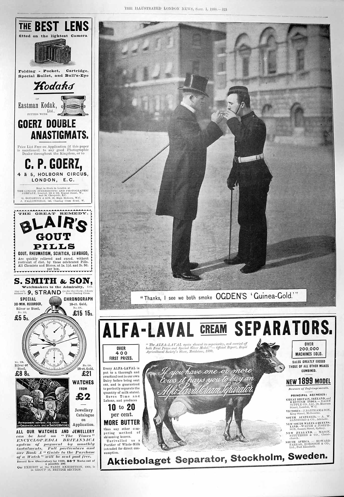 Original Old Antique Print 1900 Advertisement Alfa-Lava Ogdens Goerz Smith Gout