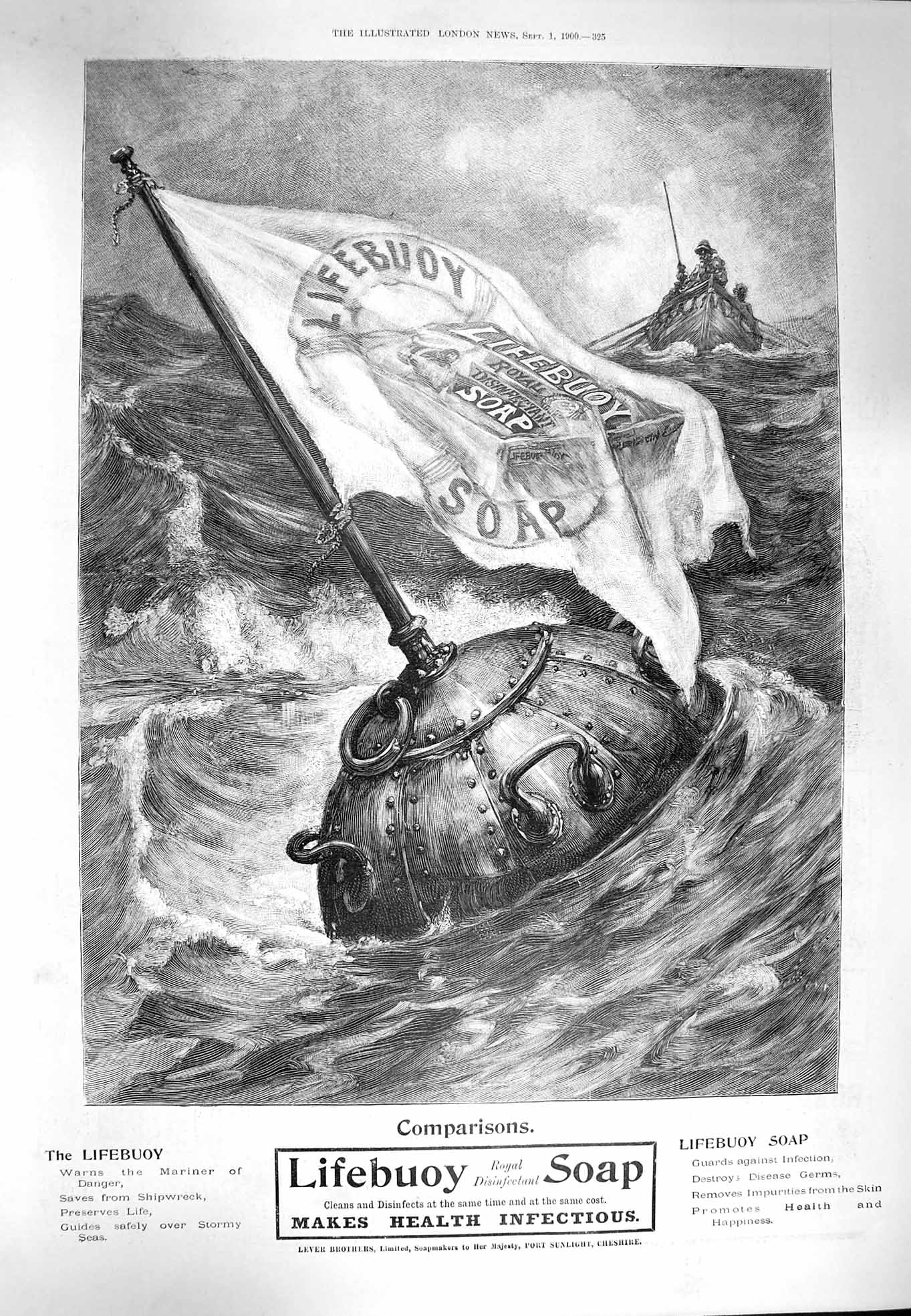 Original Old Antique Print 1900 Advertisement Lifebuoy Soap Lever Brothers 20th