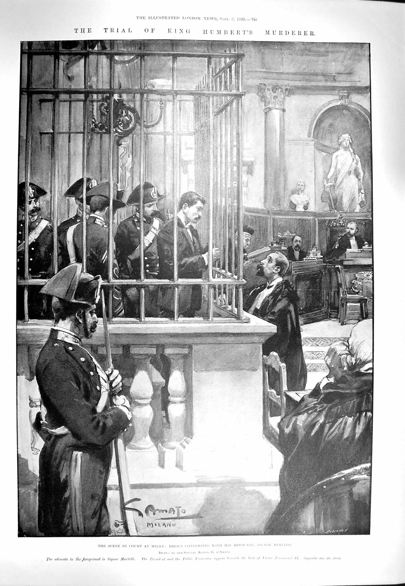 Old Antique Print 1900 Court Milan King Humbert Signor Merlino Martelli 20th