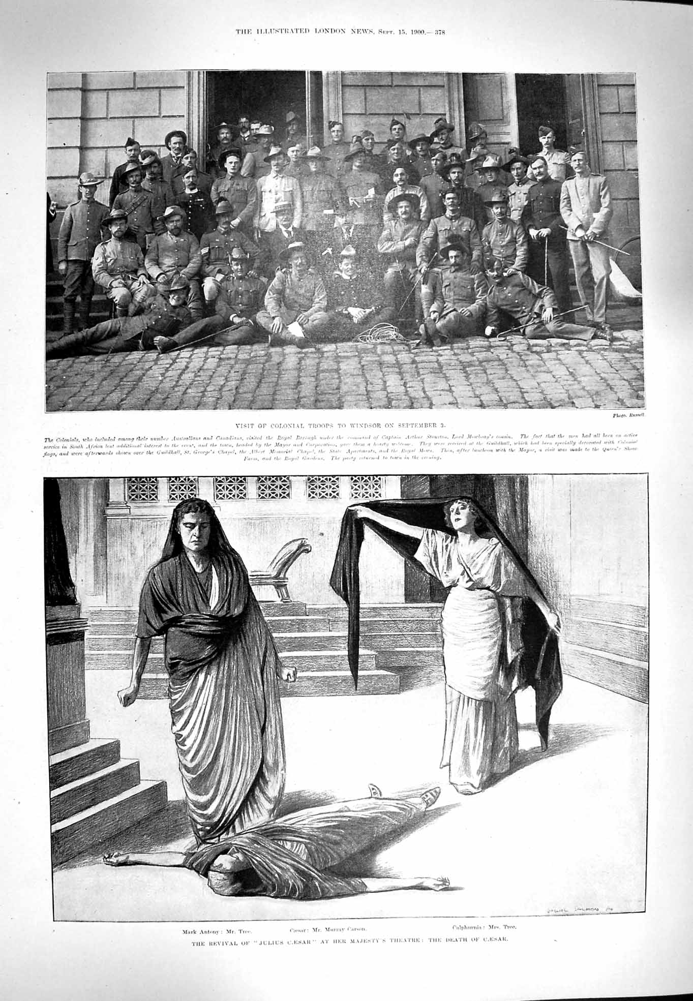 Old Antique Print 1900 Colonial Troops Windsor Theatre Caesar Meyer War 20th