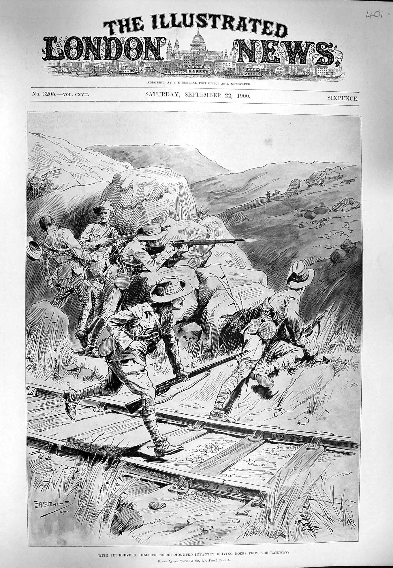 Original Old Antique Print 1900 Redvers Buller Mounted Siers Boers Railway War