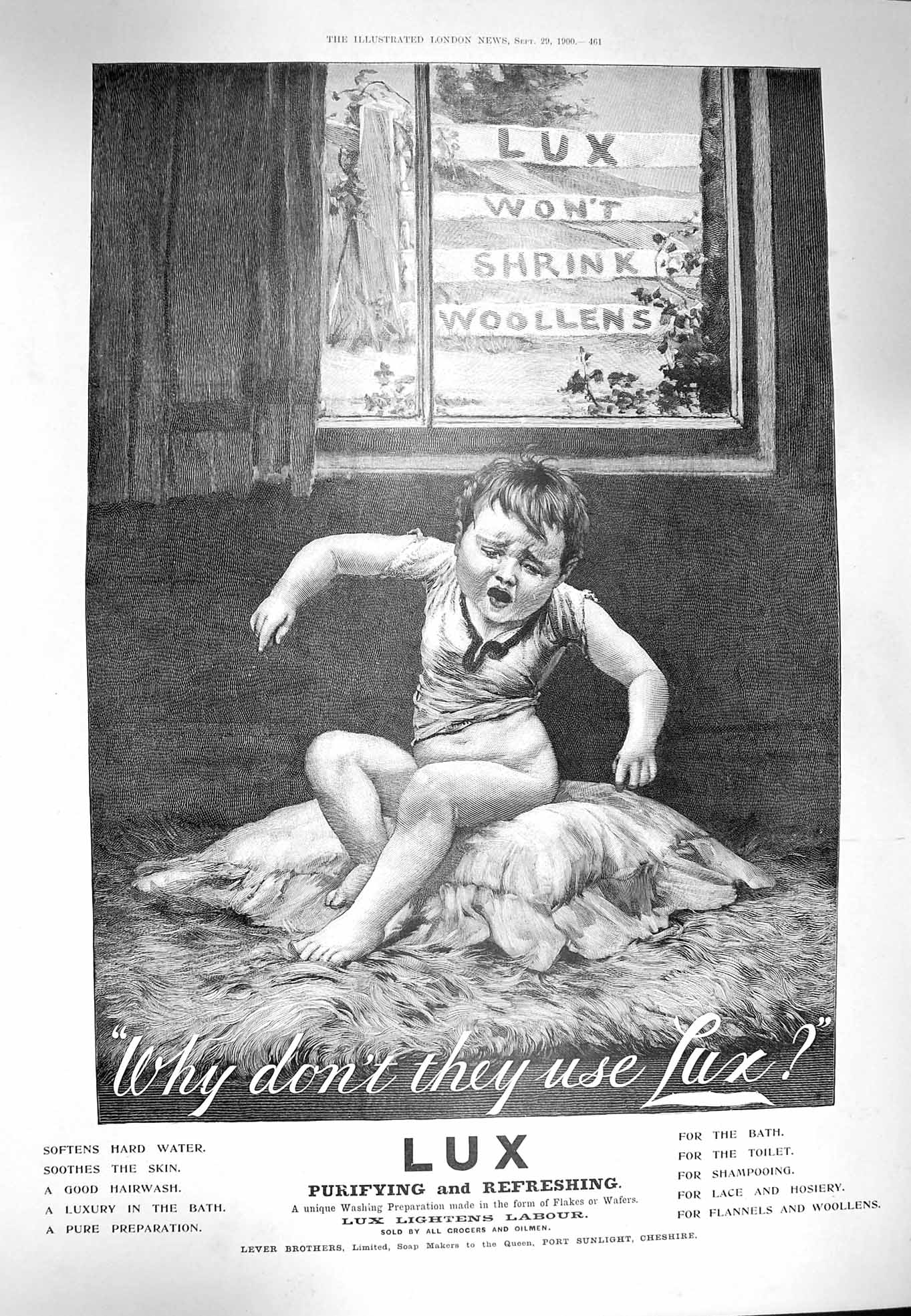 Original Old Antique Print 1900 Advertisement Lux Washing Soap Lever Brothers