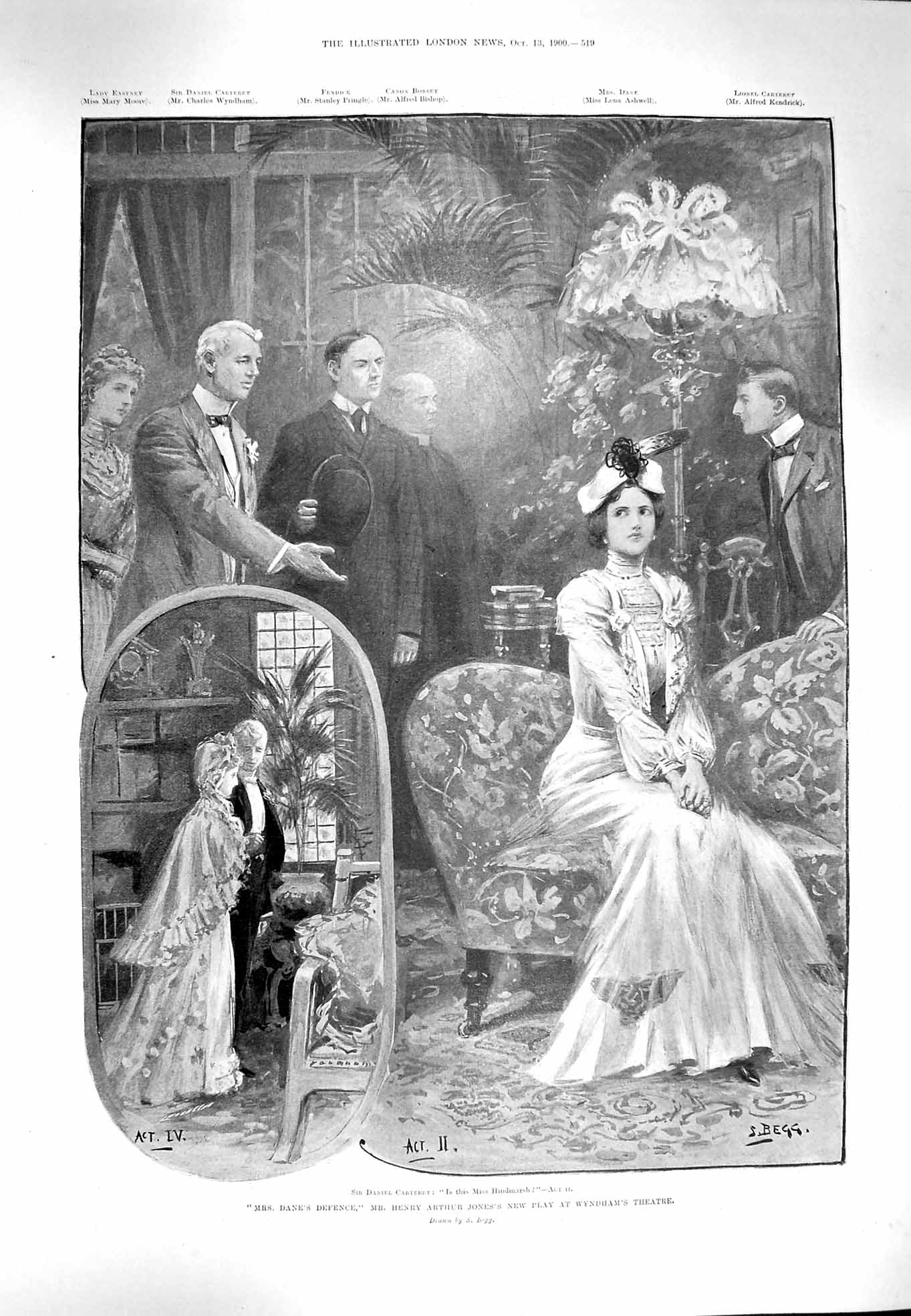 Old Antique Print 1900 Wyndham Theatre Henry Jones Ward Shaul Porter Cuff 20th