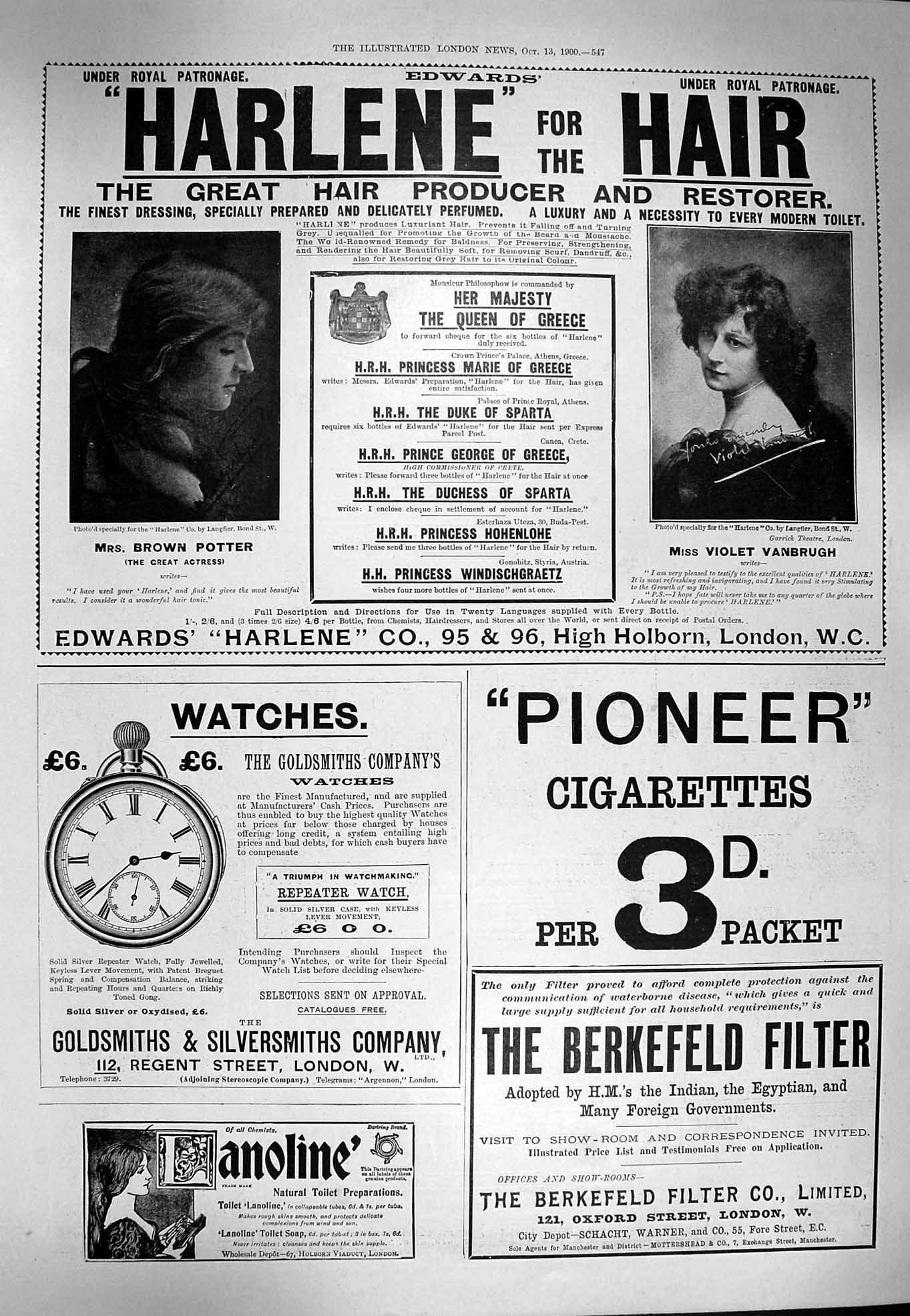 Original Old Antique Print 1900 Harlene Hair Advertisement Siers Horses Linen