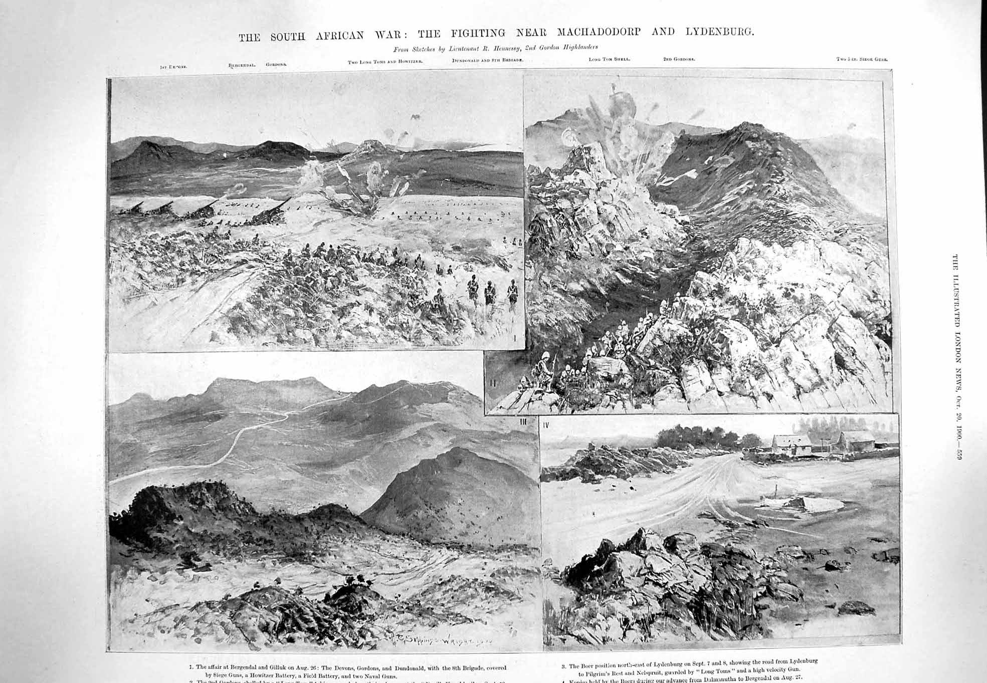 Original Old Antique Print 1900 Africa War Machadodorp Lydenburg Gordons Lord
