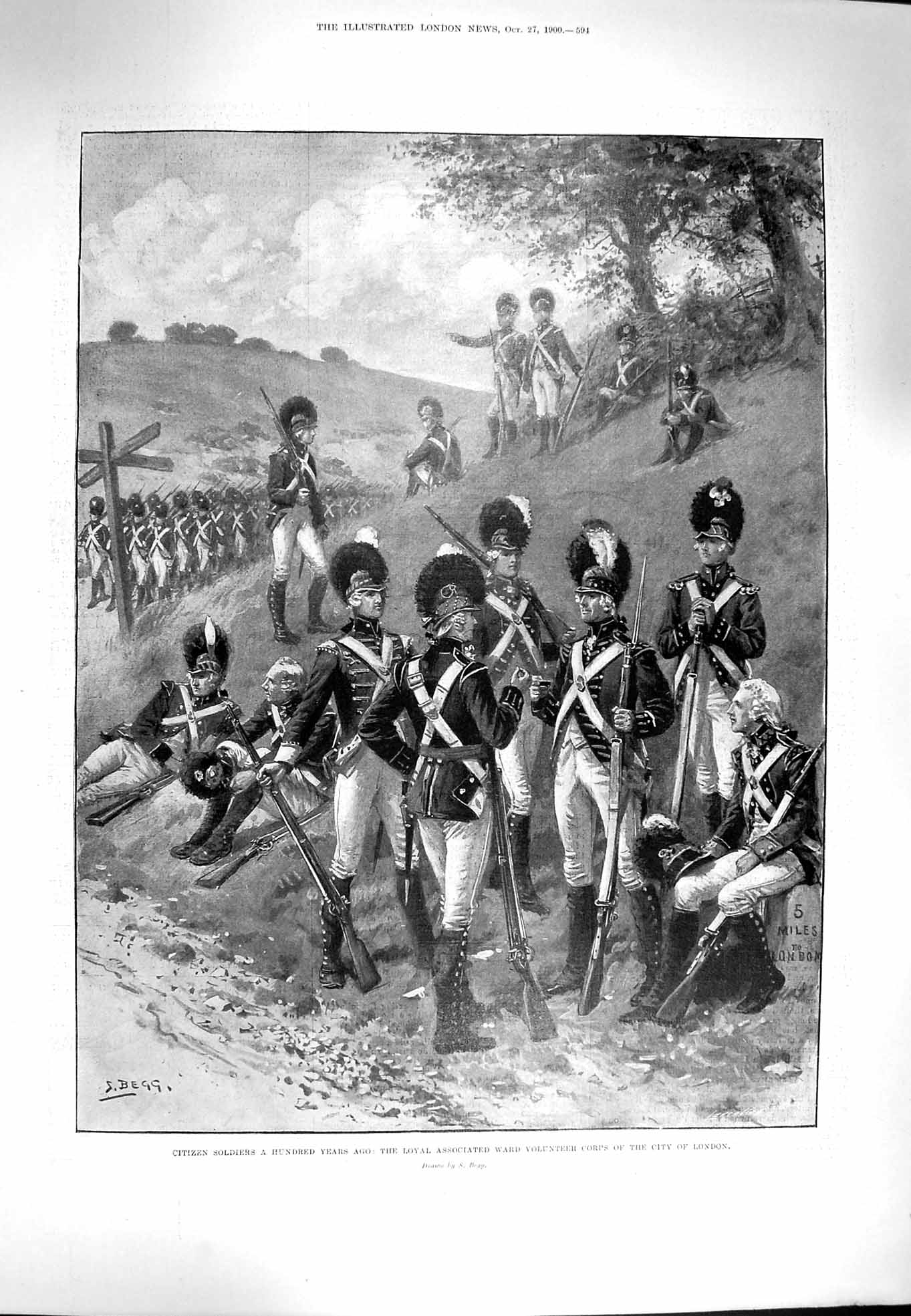 Original Old Antique Print 1900 Citizen Siers Ward Volunteer Corps City London
