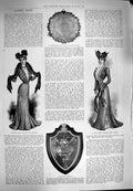 Original Old Antique Print 1900 Ladies Fashion Cloth Gown Yeomanry Shield 20th