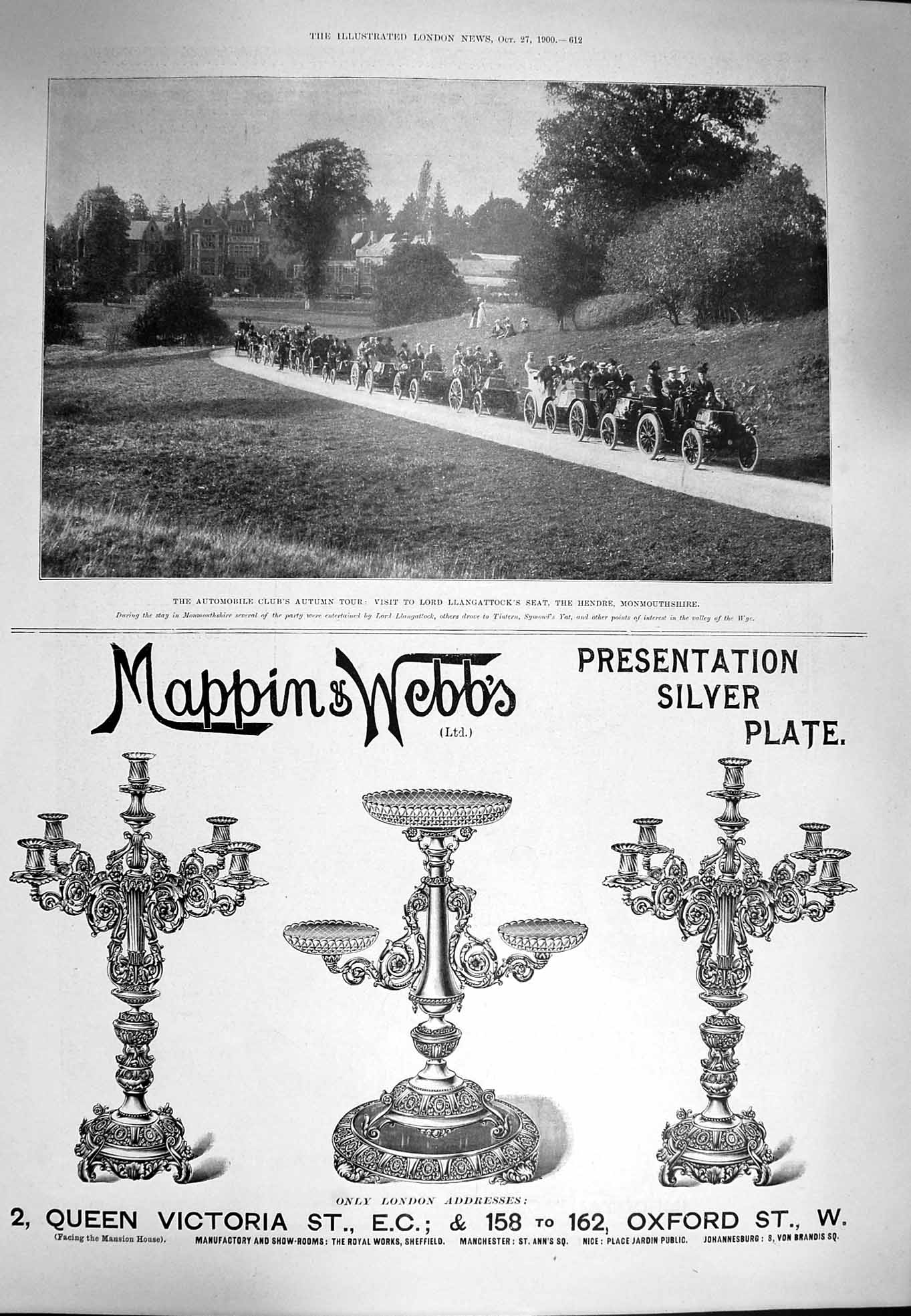 Original Old Antique Print 1900 Lord Llangattock Ehndre Fry'S Cocoa Mappin Webb