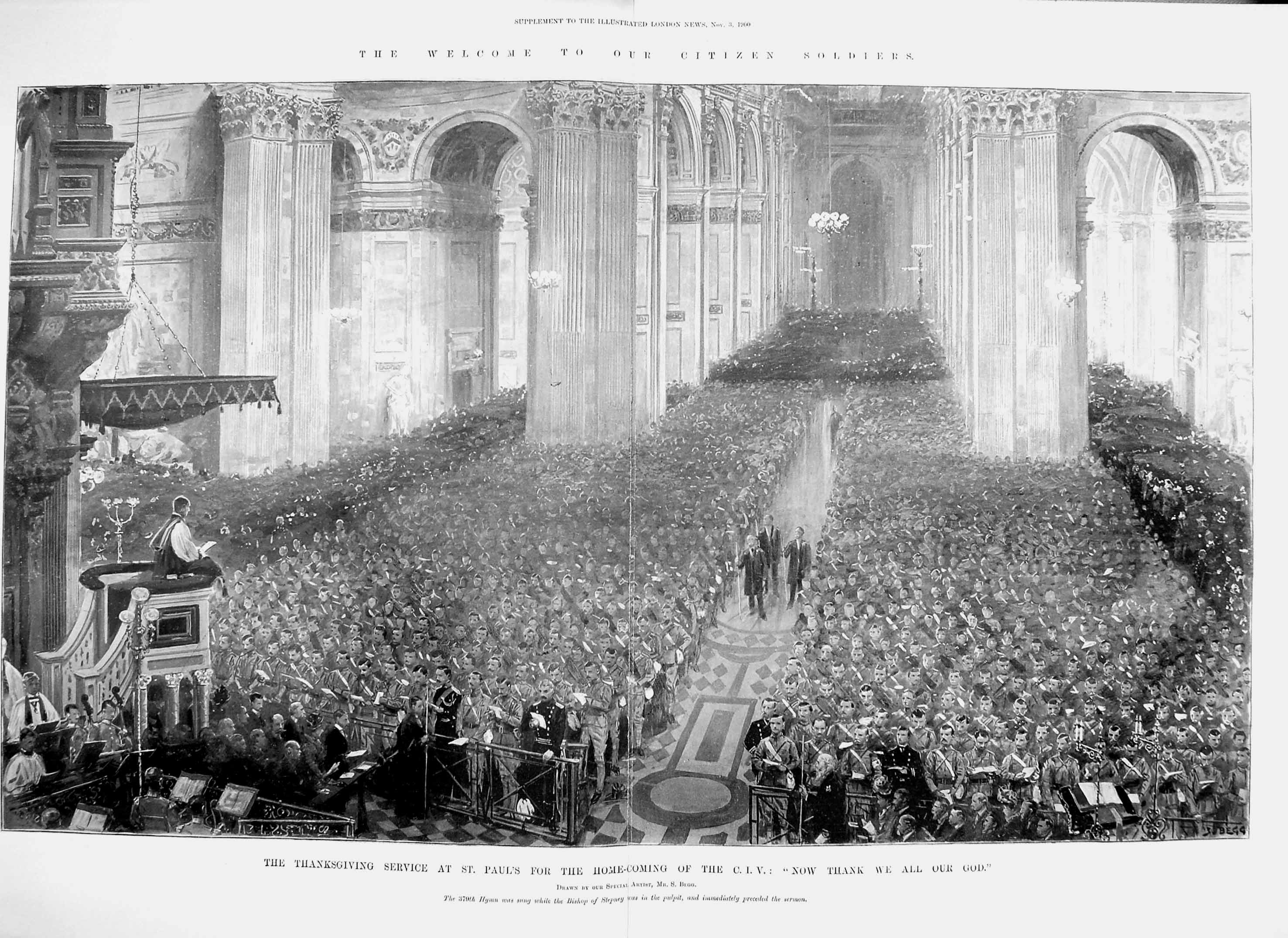 Old Antique Print 1900 Thanksgiving Service St. Paul'S Cathedral C.I.V. 20th