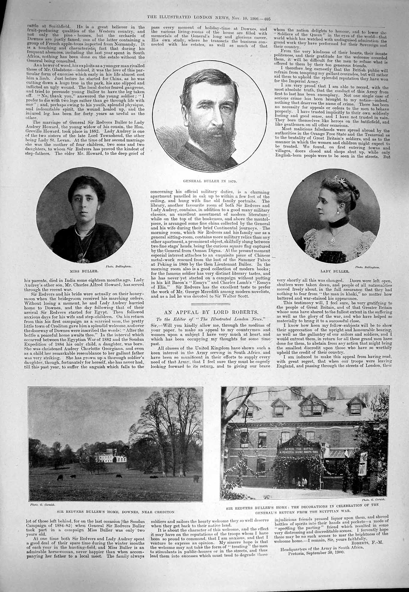Old Antique Print 1900 Redvers Buller Downes Cotton Cairn Siegfriedhorn 20th