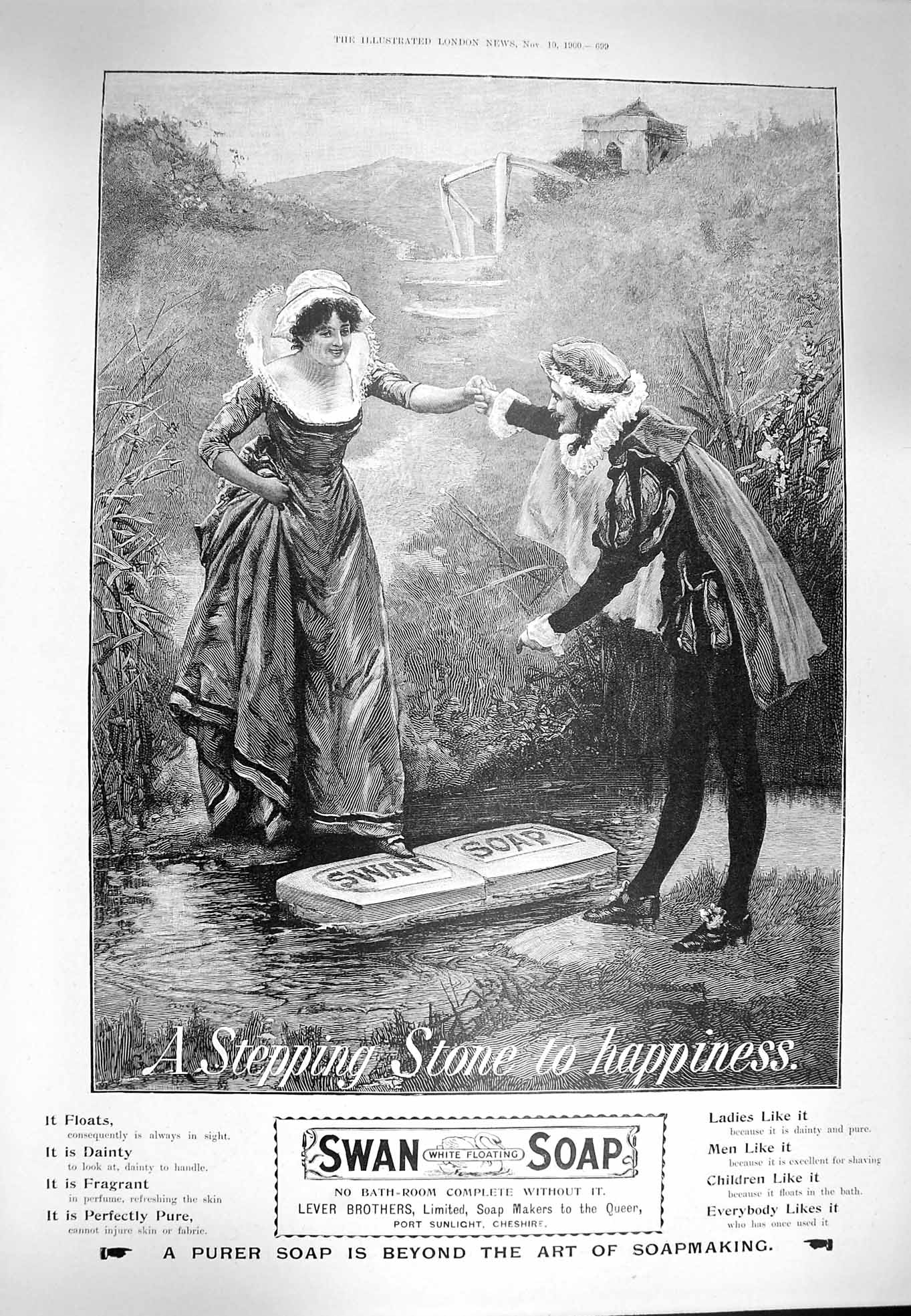 Antique Old Print 1900 Advertisement Swan Soap Lever Brothers Sunlight Ref.2