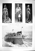 Original Old Antique Print 1900 Barrow Japan Ship Mikasa Theatre Jeffries Herod