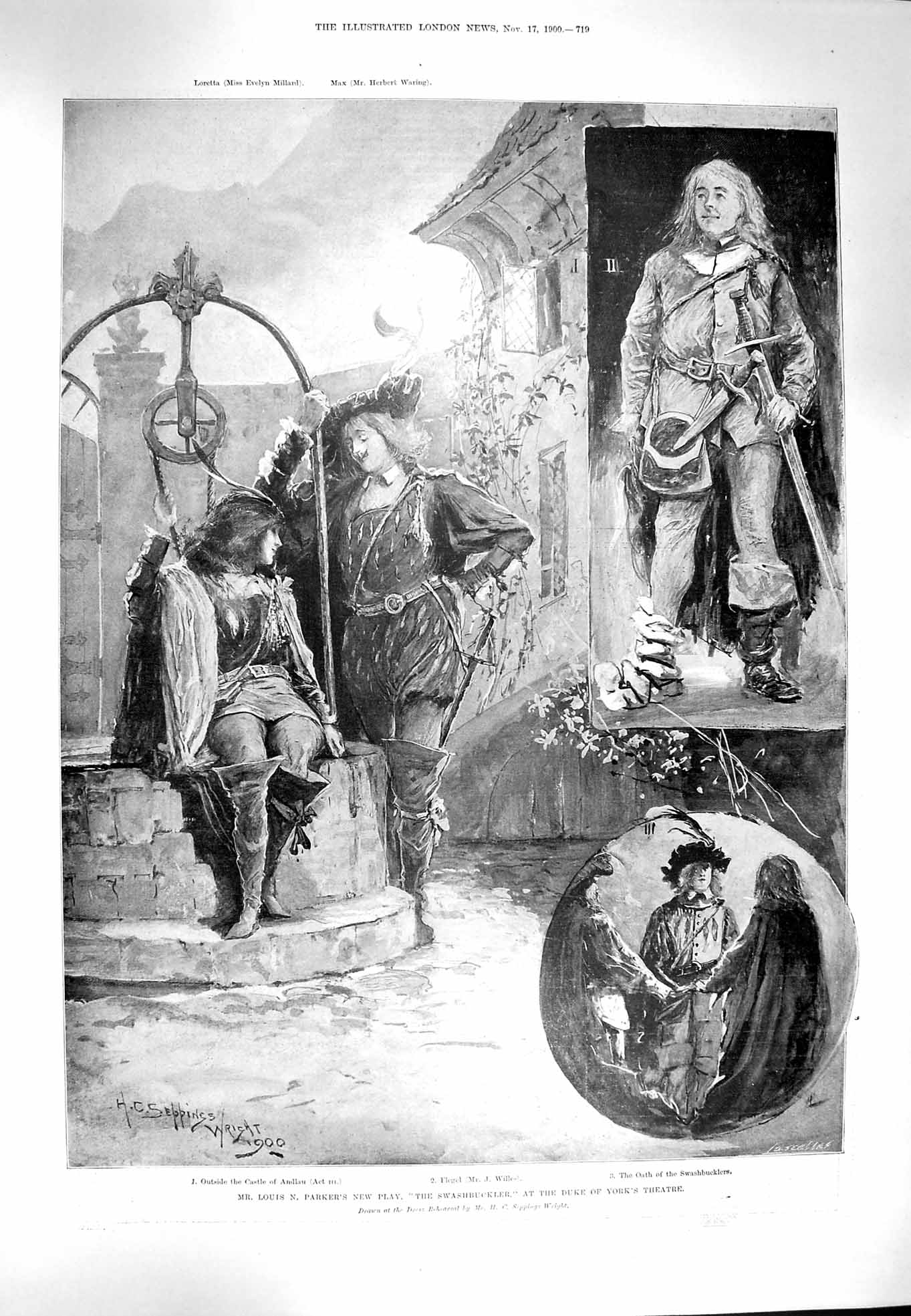 Original Old Antique Print 1900 Louis Parker Theatre Willes Duke York Australia