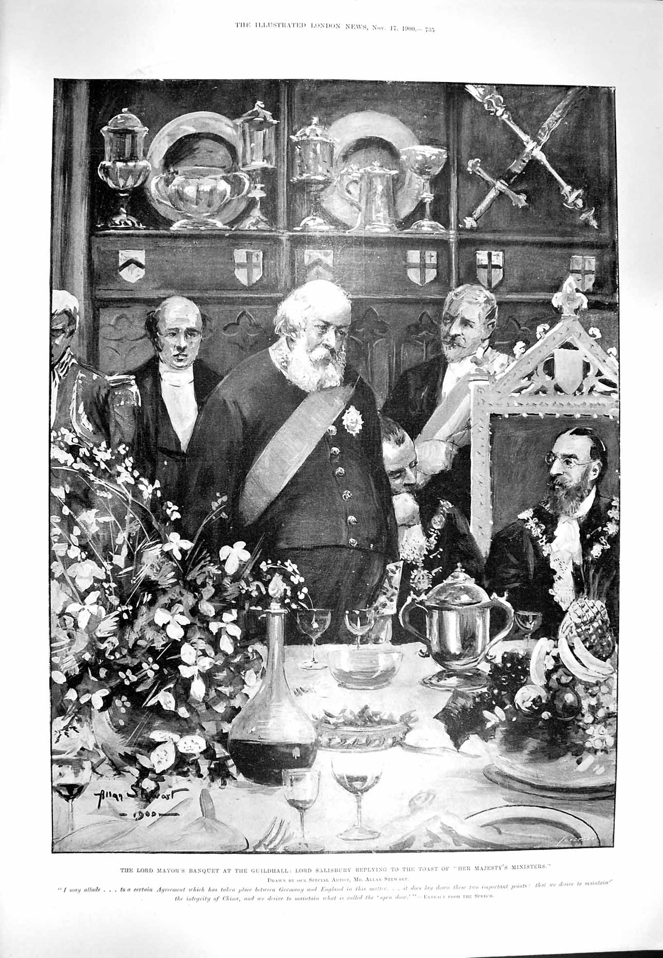 Old Antique Print 1900 Lord Mayor Banquet Salisbury Glasgow Magna Charta 20th