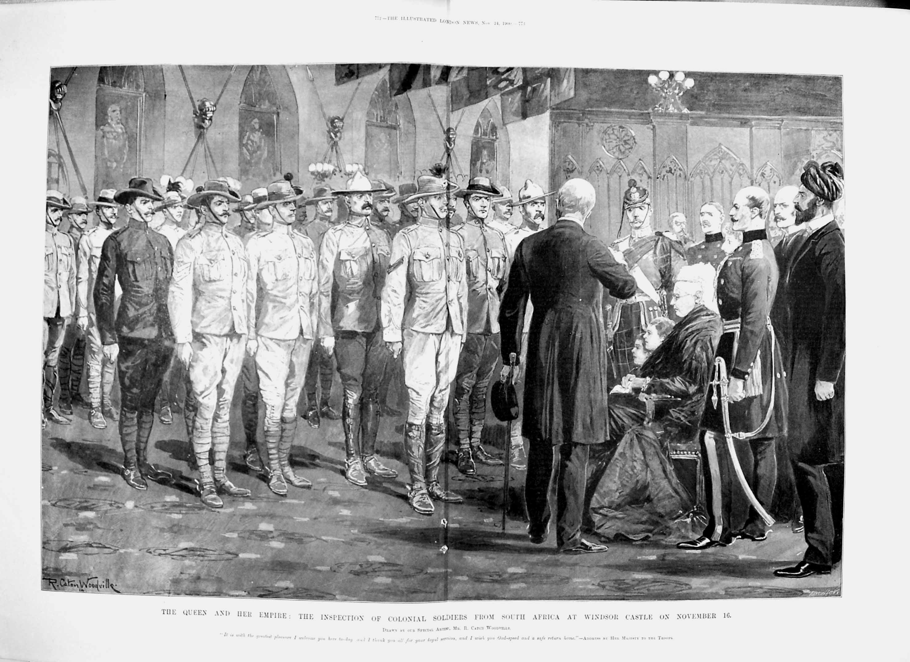 Original Old Antique Print 1900 Queen Colonial Siers Africa Windsor Castle