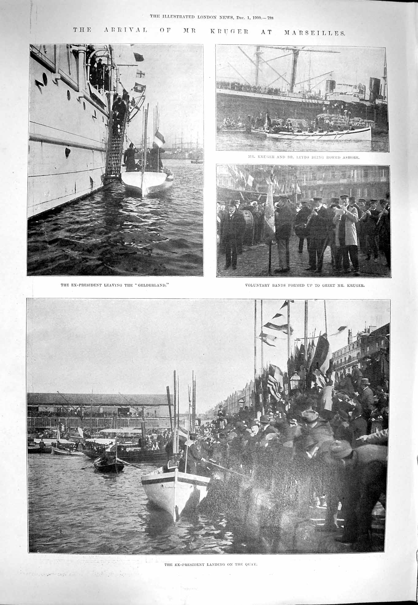 Old Antique Print 1900 Kruger Marseilles Ship Gelerland Leyds Quay Boat 20th